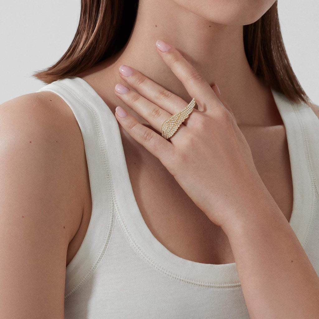 0021 Garrard Wings Classic Mini Icons Diamond Ring In 18ct Yellow Gold 2012086 Model