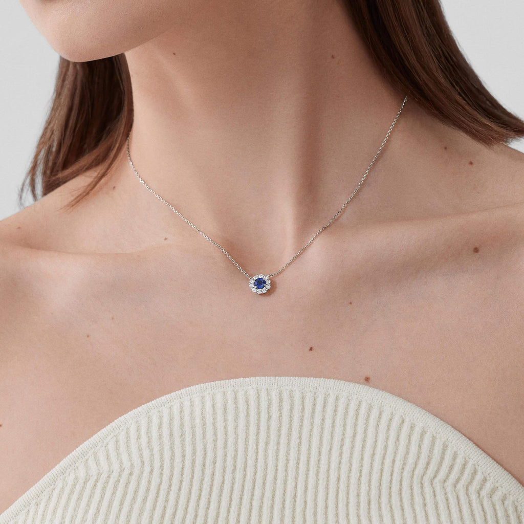 0038 Garrard 1735 Round Sapphire Pendant In Platinum with Diamonds 2018790 Model