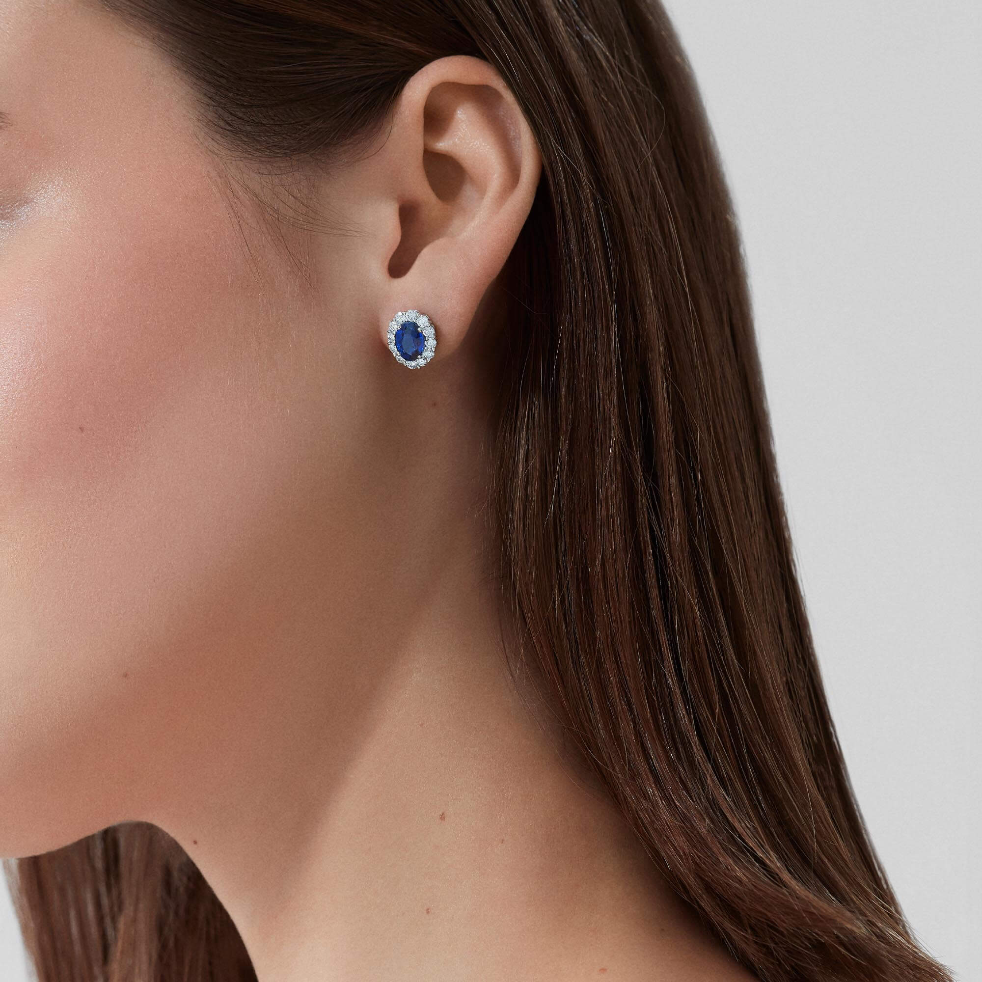 0057 Garrard 1735 Sapphire Stud Earrings In Platinum with Diamonds 2018697 2018698 Model