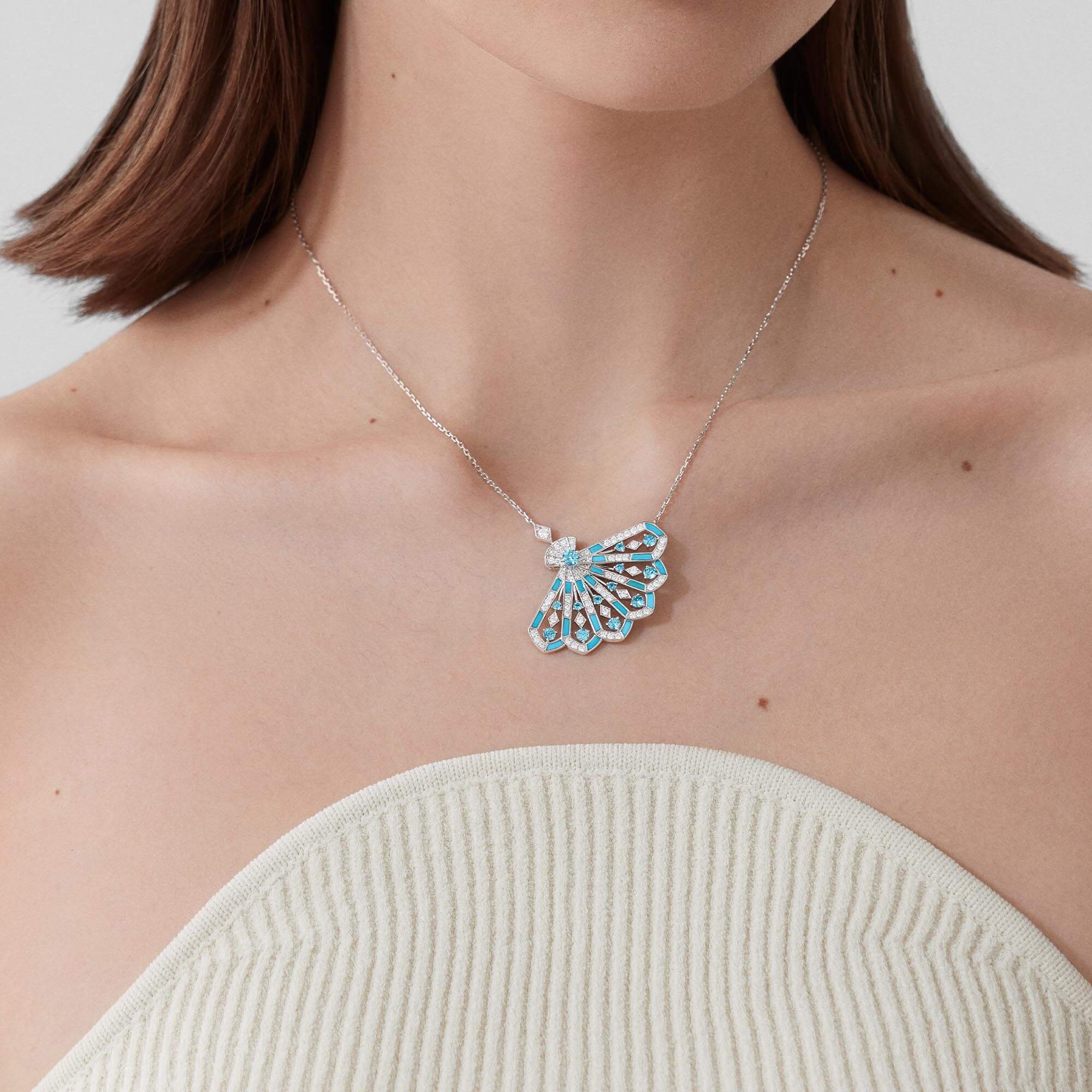 0060 Garrard Fanfare Symphony Diamond and Aquamarine Pendant In 18ct White Gold with Turquoise 2017351 Model