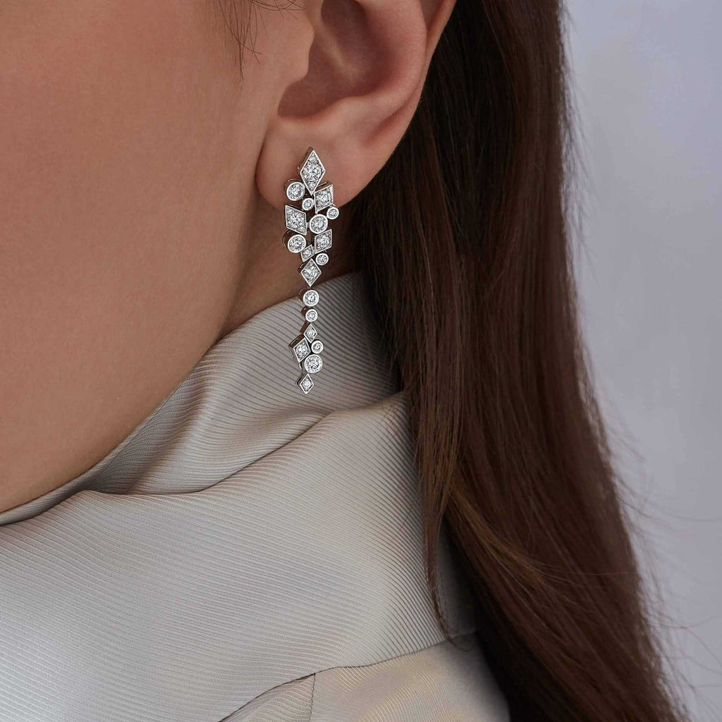 Garrard Albemarle Abstract jewellery collection Transformable Diamond Earrings In 18ct White Gold, 2017415, On Model