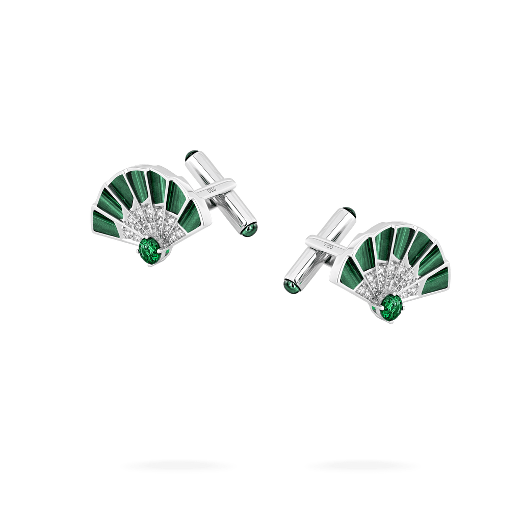 Fanfare Symphony Emerald and Malachite Cufflinks In 18ct White Gold with Diamonds2017637
