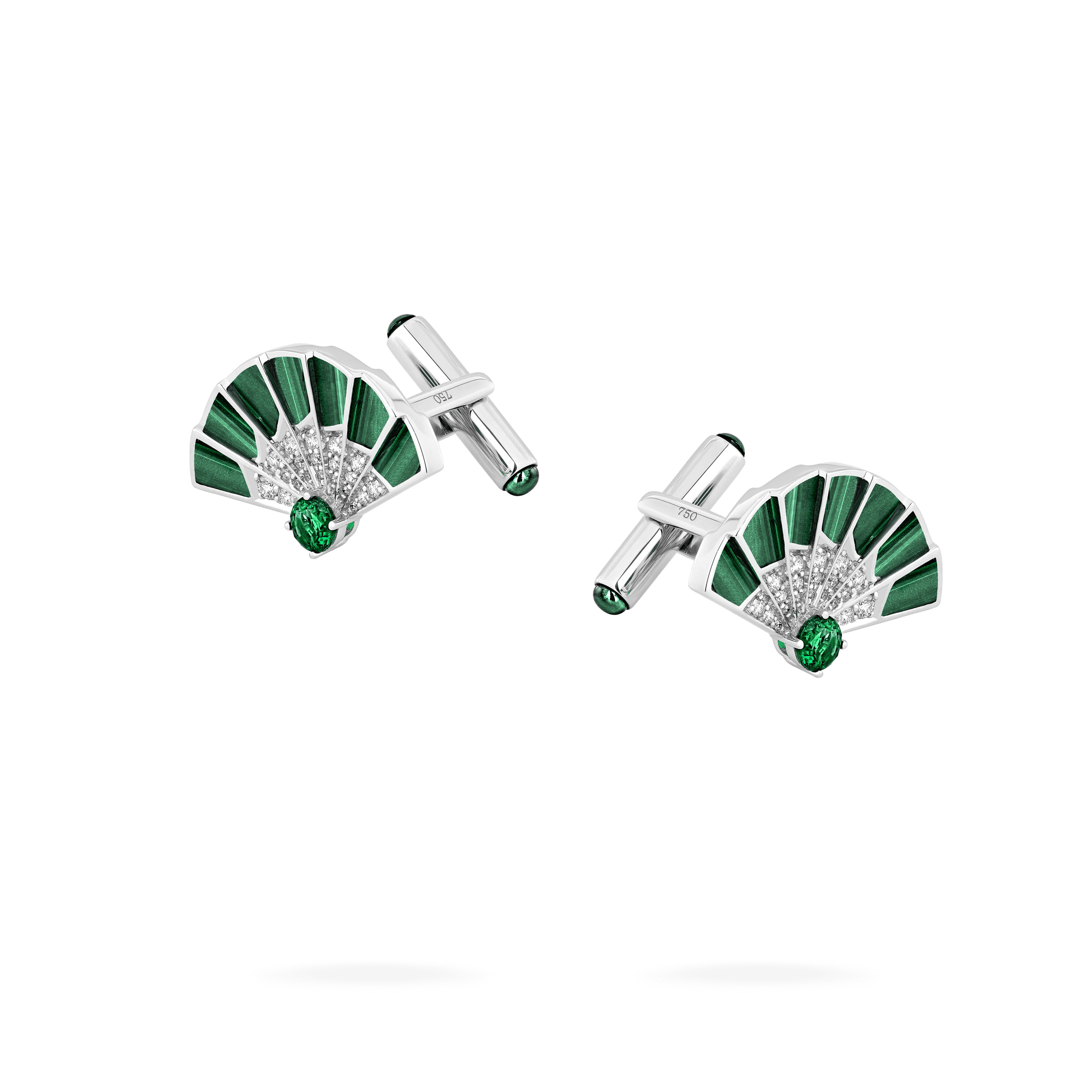 Fanfare Symphony Emerald and Malachite Cufflinks In 18ct White Gold with Diamonds2017637