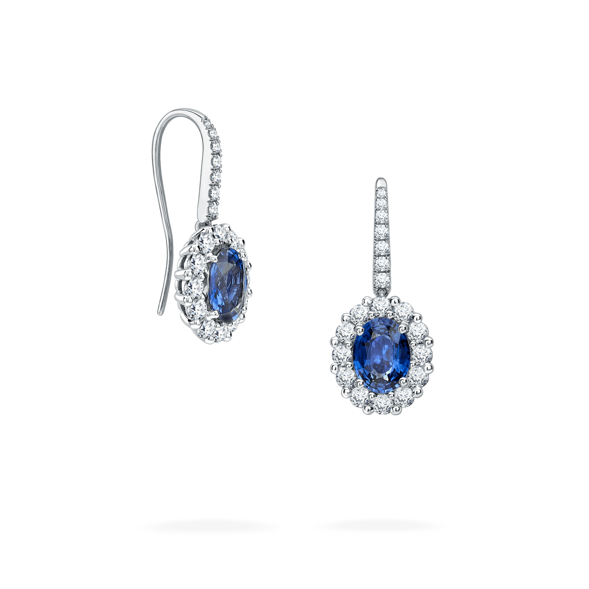 Garrard 1735 collection Sapphire Oval Drop Earrings in platinum with diamonds JE17PT11 Hero View