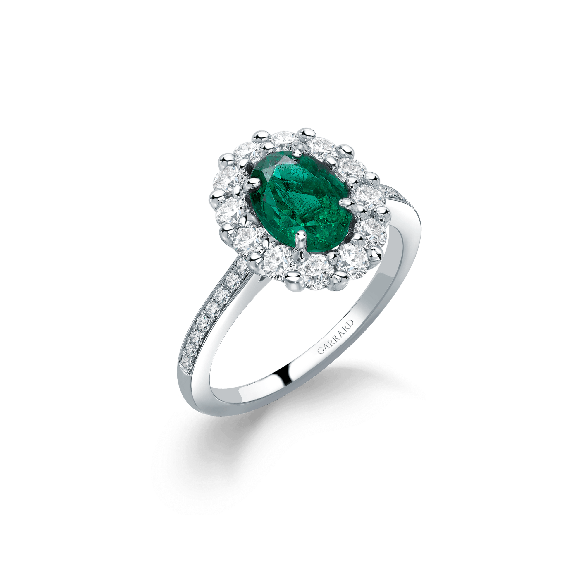 Garrard 1735 jewellery Emerald Oval Ring in Platinum with diamonds, JR17PT01