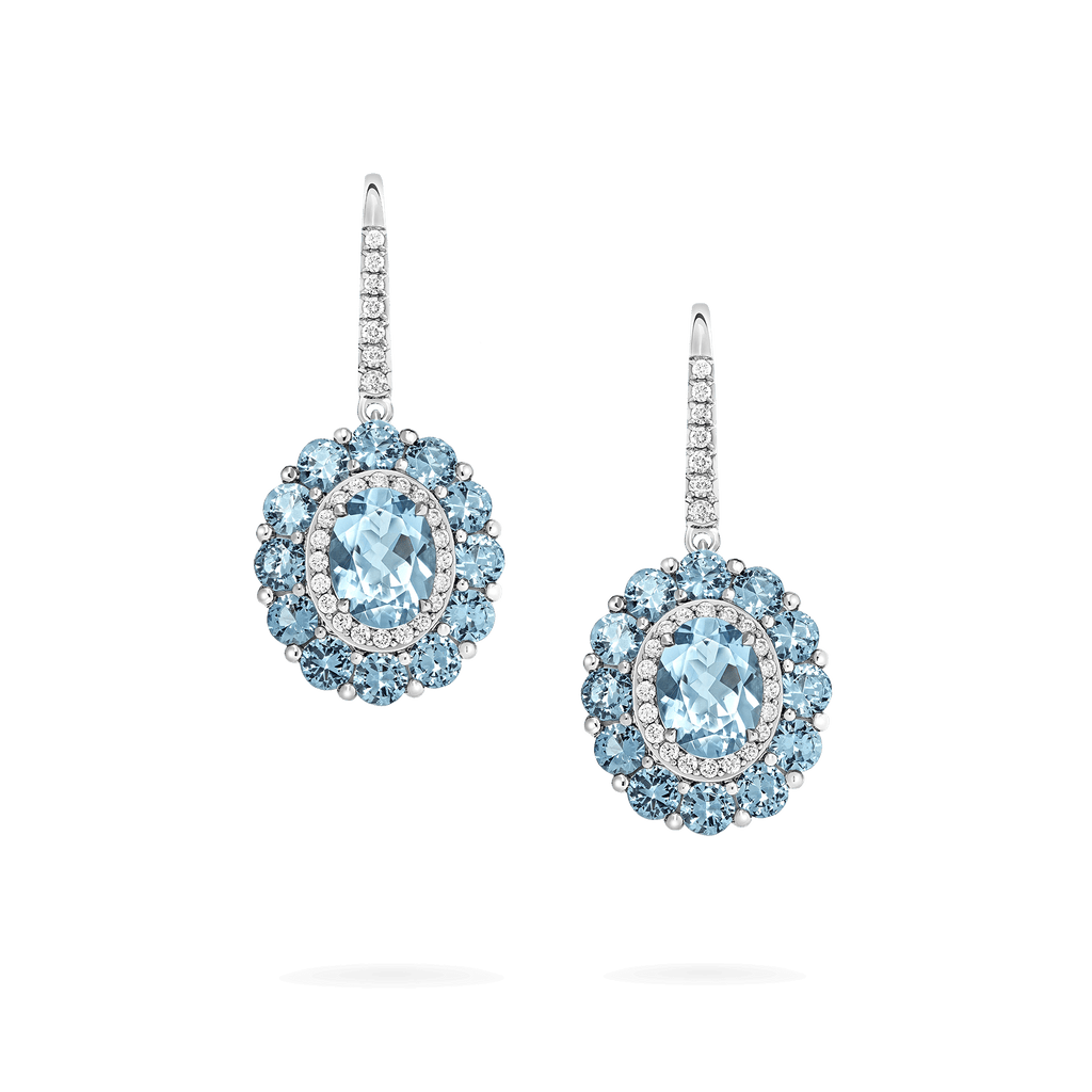 Garrard 1735 jewellery colelction Double Colour Cluster Aquamarine Drop Earrings In Platinum with Diamonds JE17PT23
