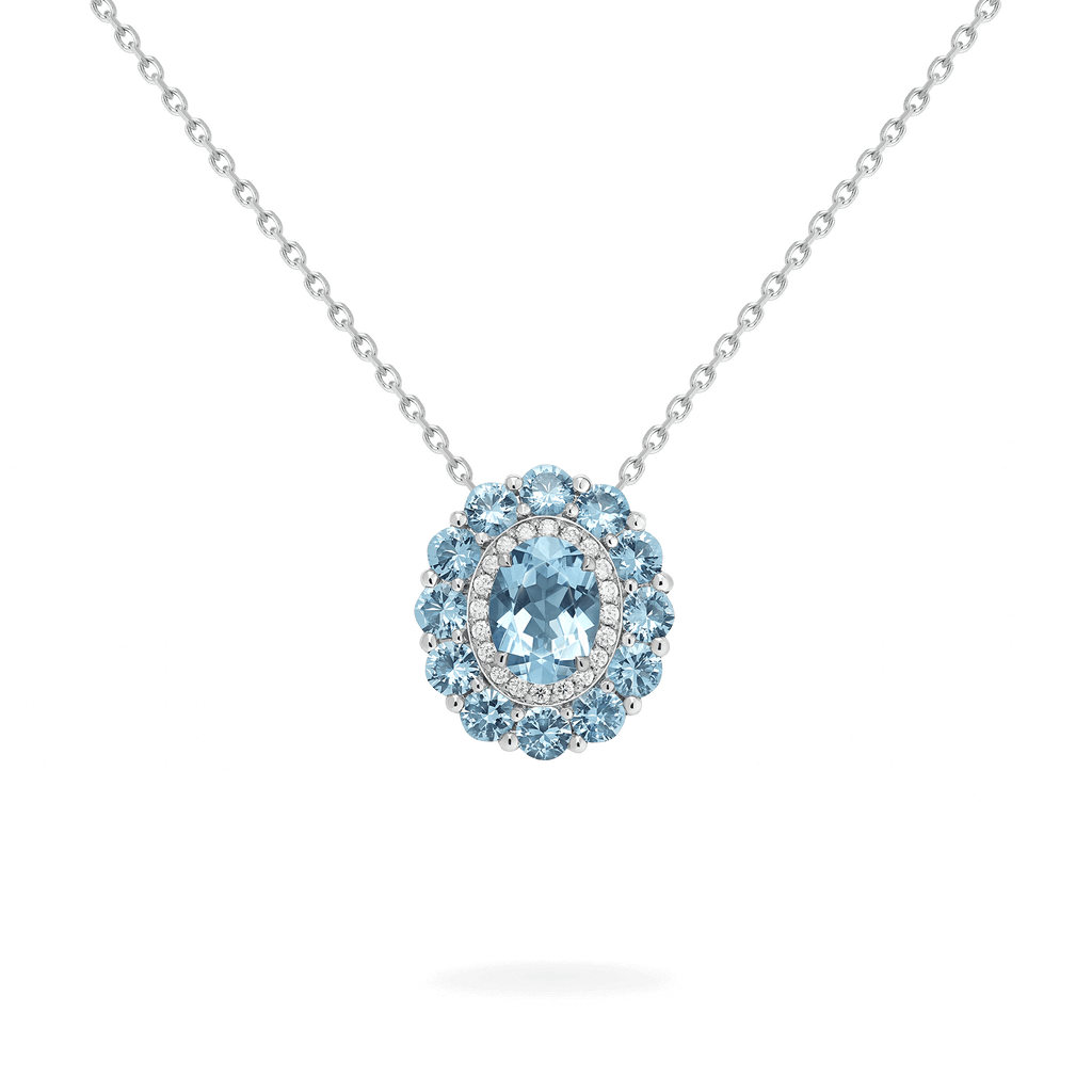 Garrard 1735 jewellery colelction Double Colour Cluster Aquamarine Pendant In Platinum with Diamonds JP17PT16
