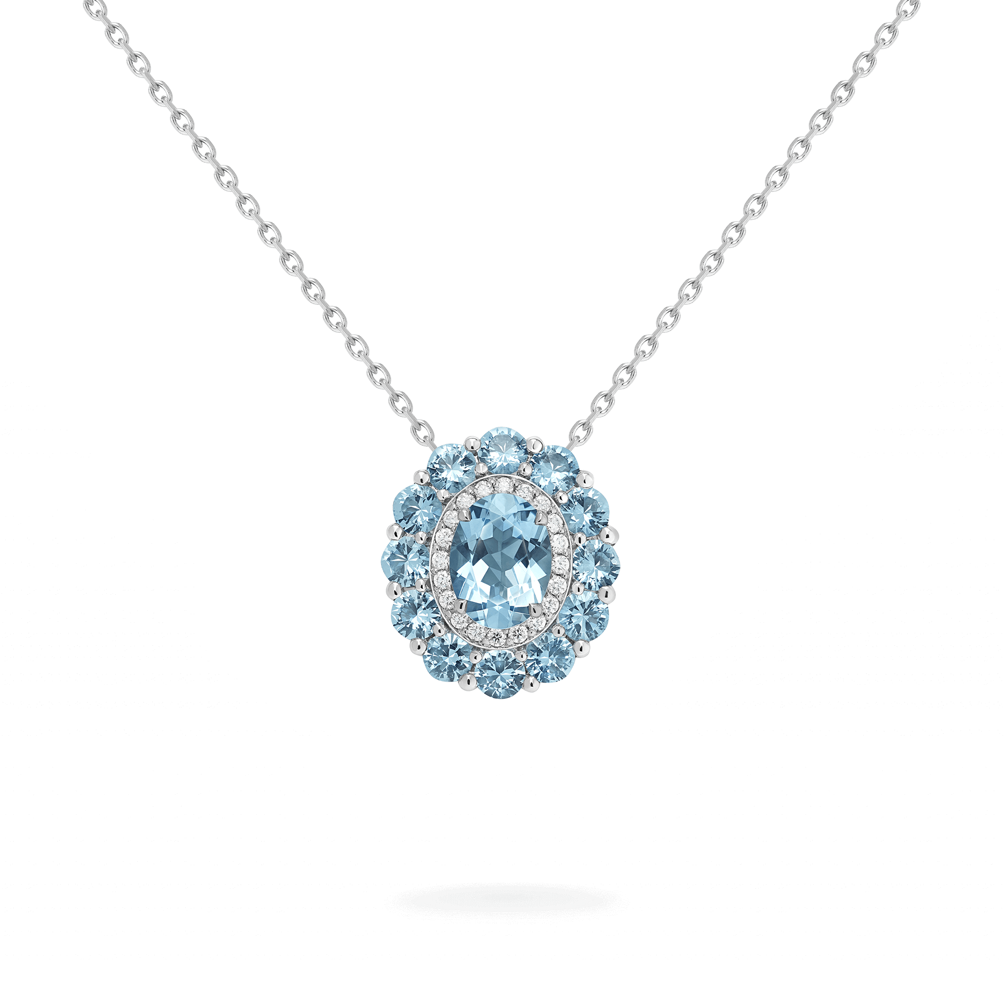 Garrard 1735 jewellery colelction Double Colour Cluster Aquamarine Pendant In Platinum with Diamonds JP17PT16