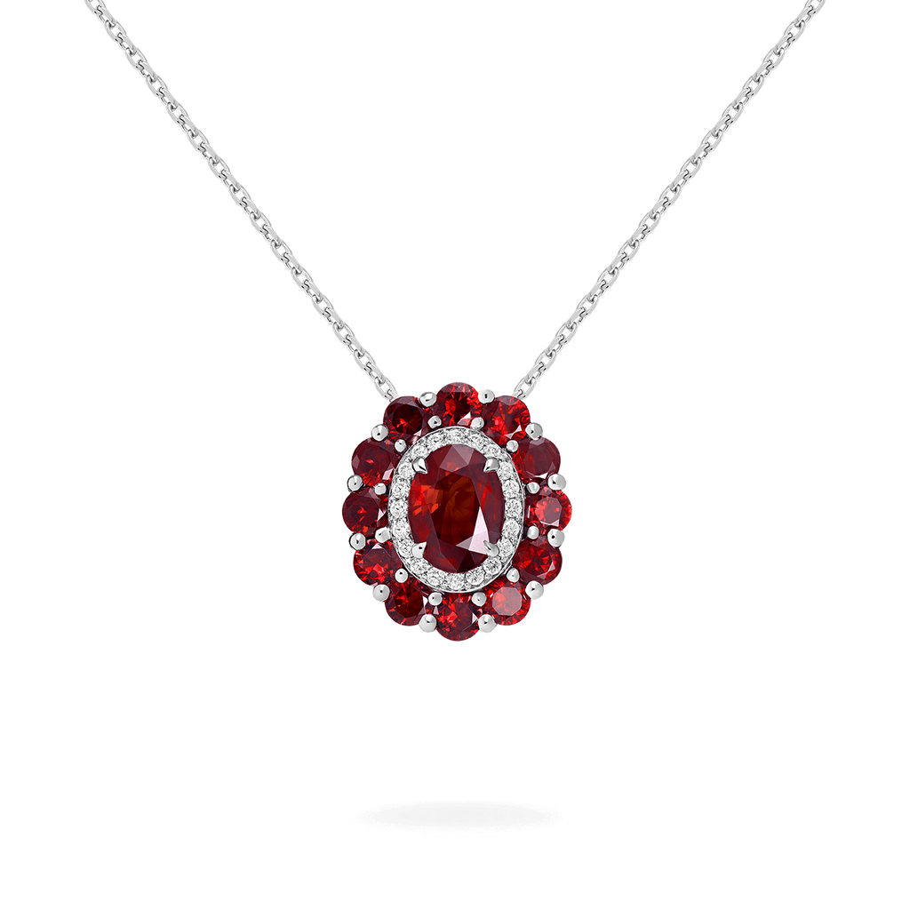 Garrard 1735 jewellery colelction Double Colour Cluster Ruby Pendant In Platinum with Diamonds JP17PT14