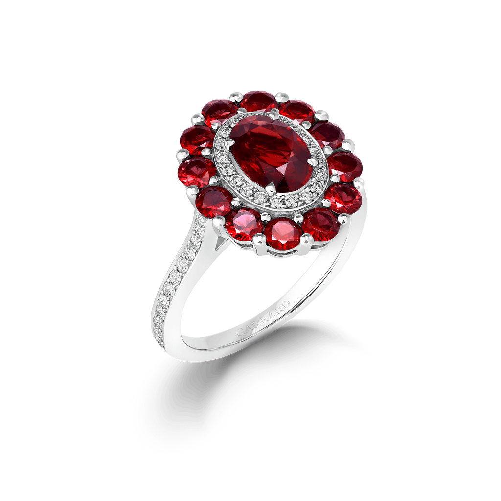 Garrard 1735 jewellery colelction Double Colour Cluster Ruby Ring In Platinum with Diamonds JR17PT18