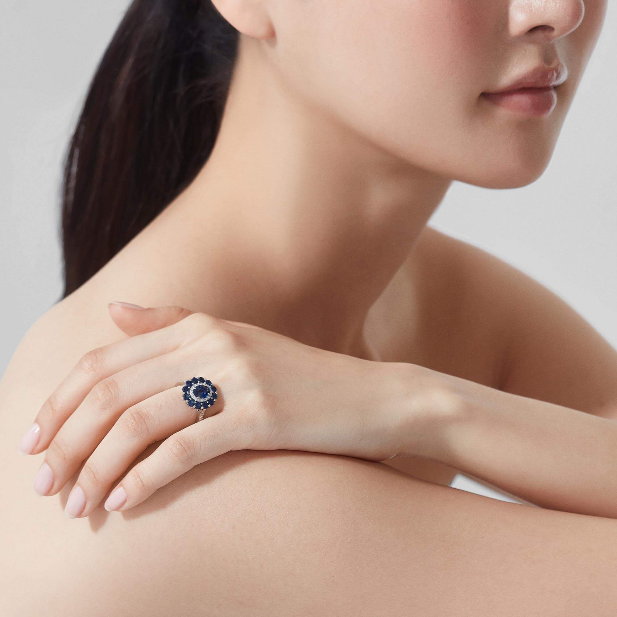 1735 Double Colour Cluster Sapphire Ring In Platinum with