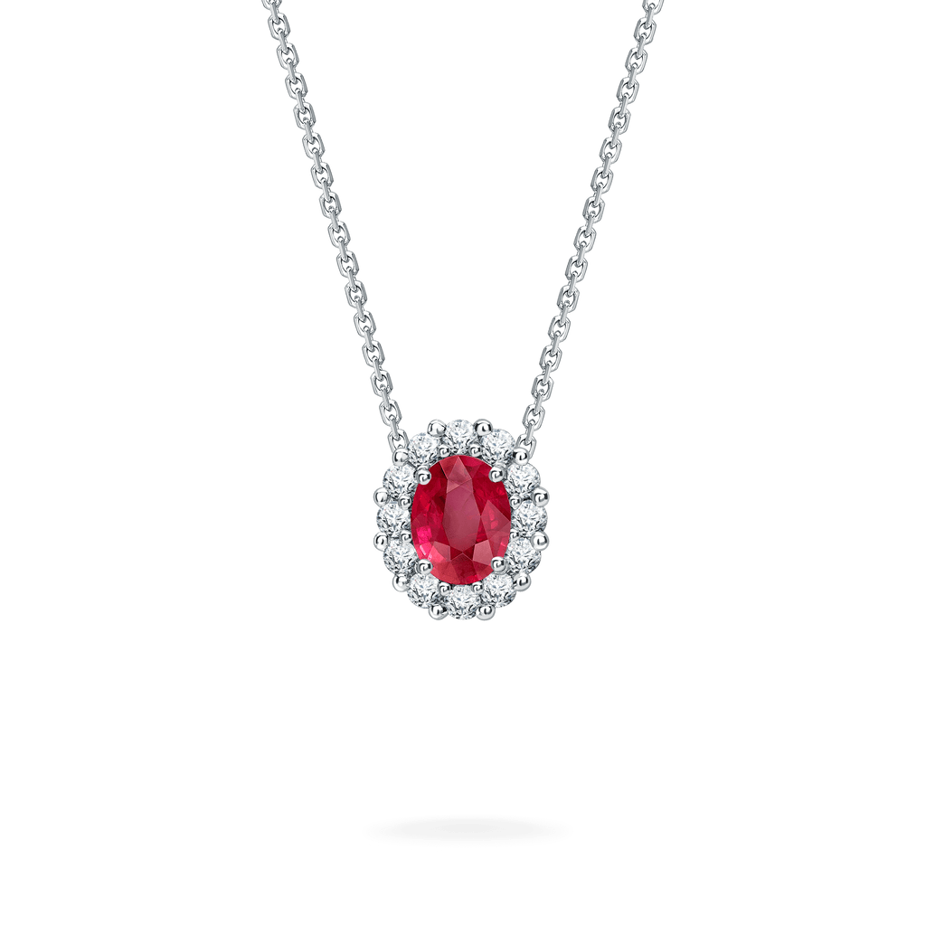 Garrard 1735 jewellery collection Ruby Oval Pendant in Platinum with Diamonds JP17PT02 Hero View
