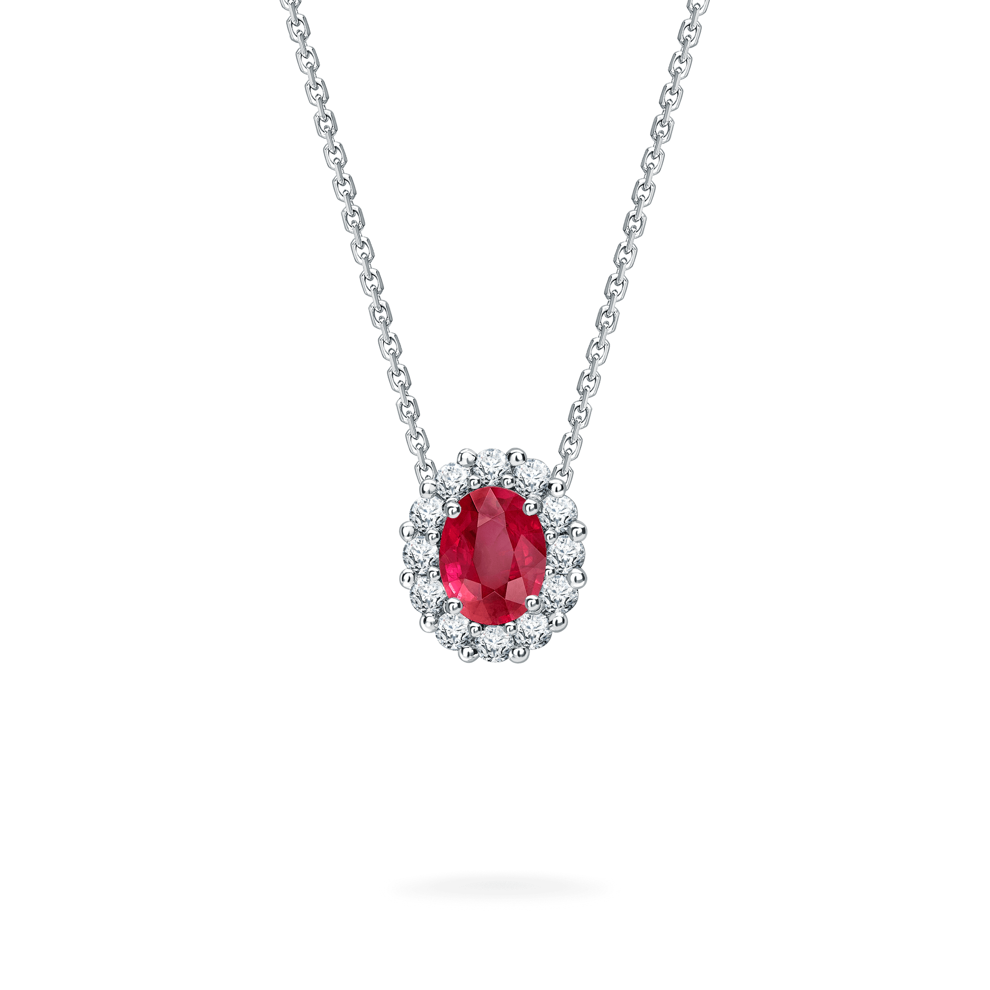 Garrard 1735 jewellery collection Ruby Oval Pendant in Platinum with Diamonds JP17PT02 Hero View