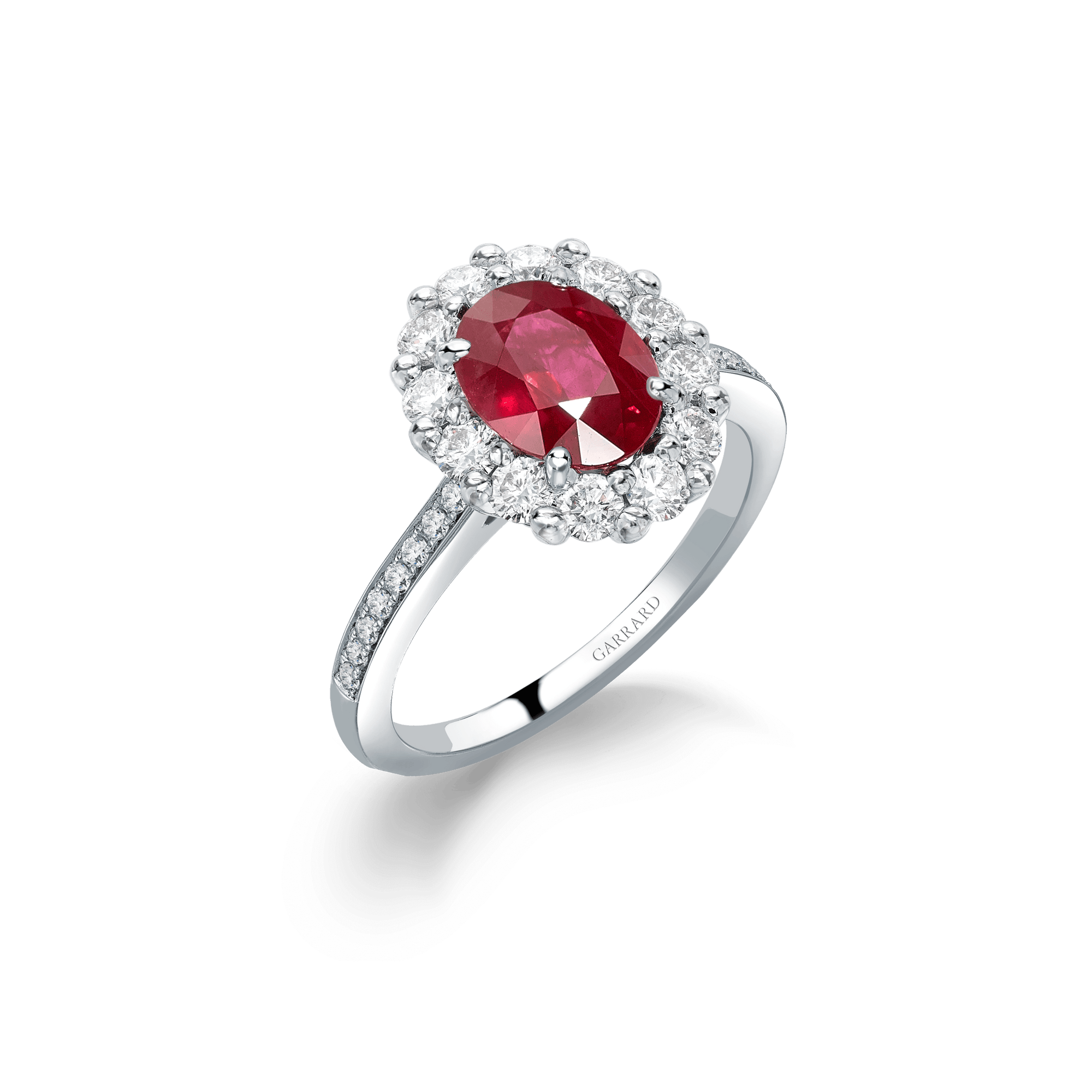 Garrard 1735 jewellery collection Ruby Ring in platinium with Diamonds JR17PT02 Hero View