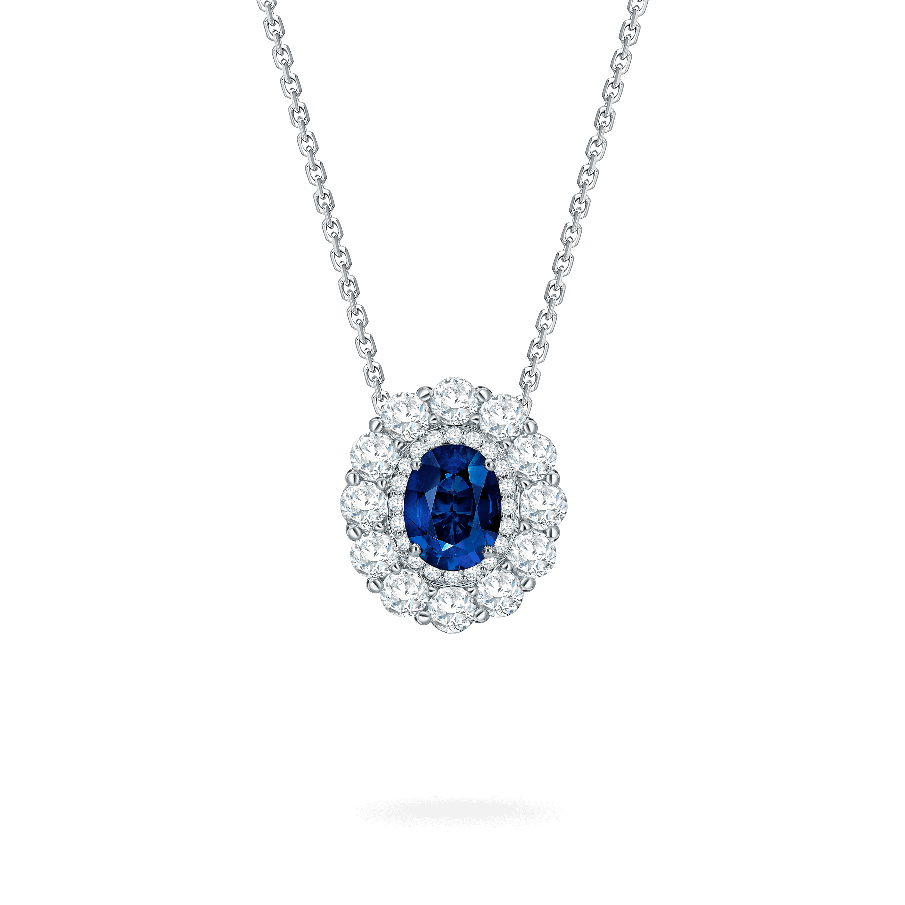 1735 Double Cluster Sapphire Pendant | In Platinum with Diamonds
