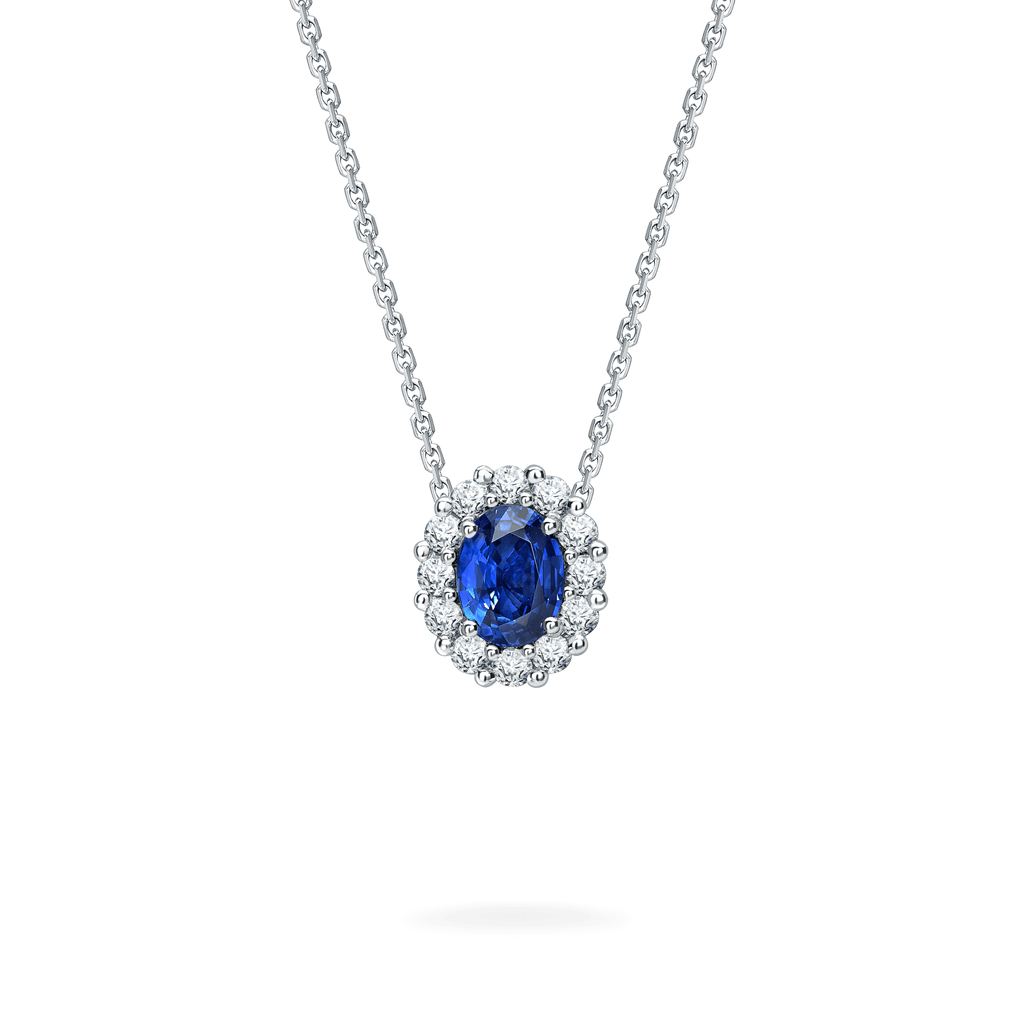 Garrard 1735 jewellery collection Sapphire Oval Pendant in Platinum In Platinum with Diamonds JP17PT03 Hero View