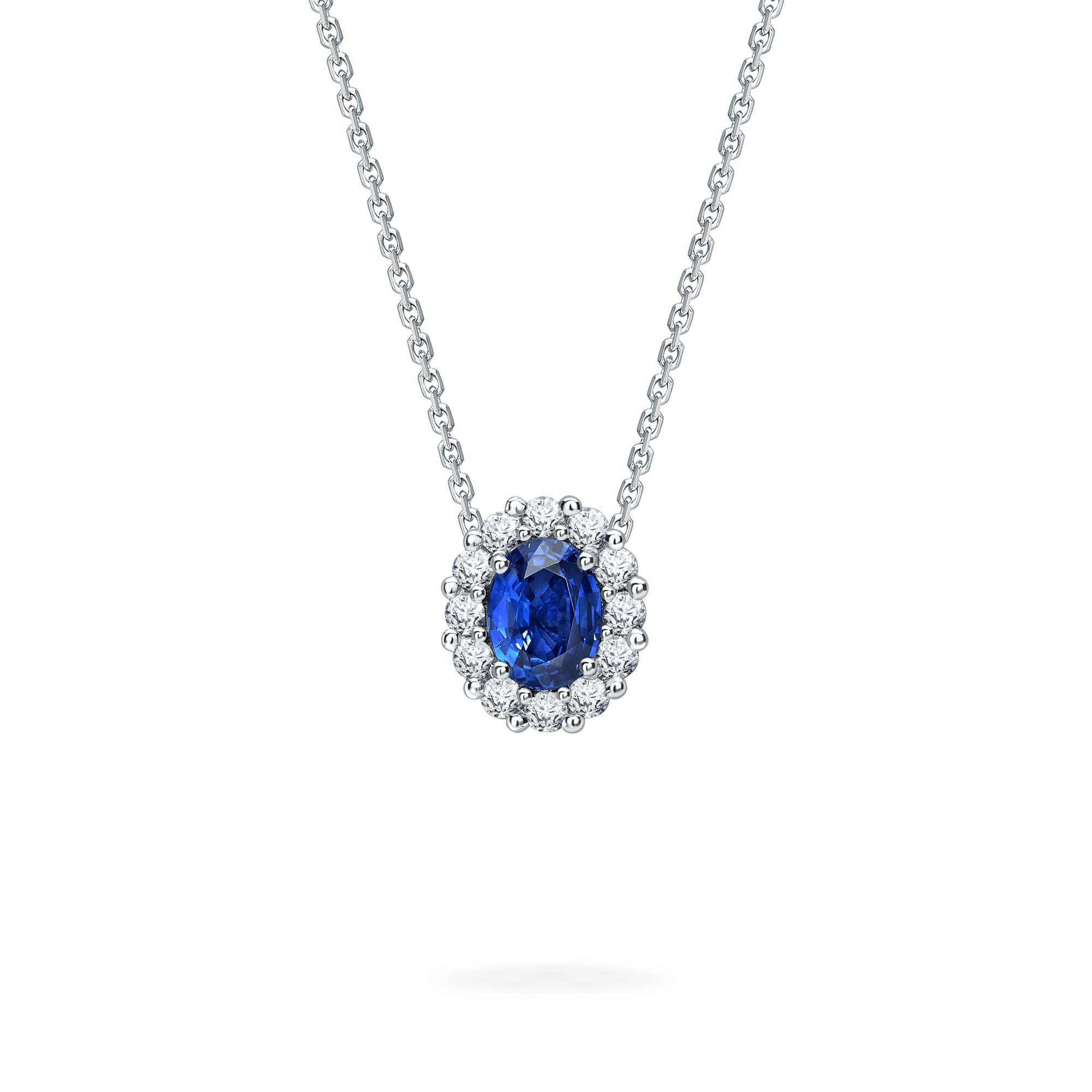 Garrard 1735 jewellery collection Sapphire Oval Pendant in Platinum In Platinum with Diamonds JP17PT03 Hero View