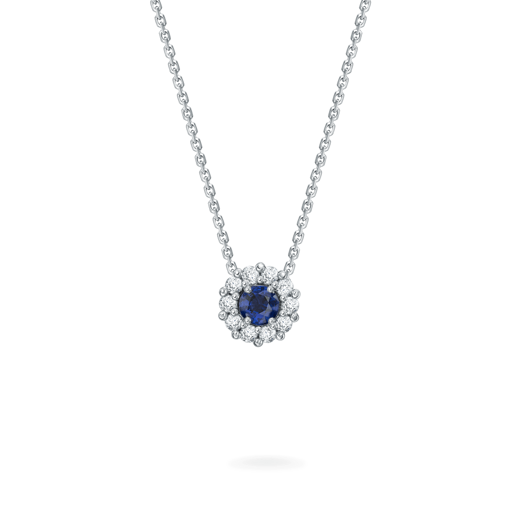 Garrard 1735 jewellery collection Sapphire Round Pendant in Platinum JP17PT06 Hero View