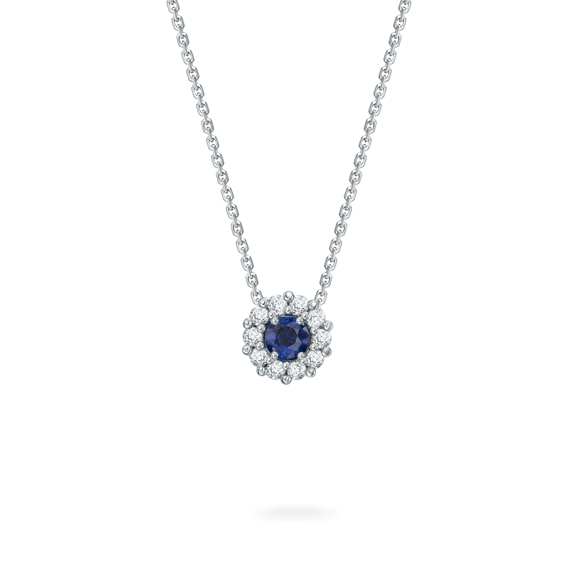 Garrard 1735 jewellery collection Sapphire Round Pendant in Platinum JP17PT06 Hero View