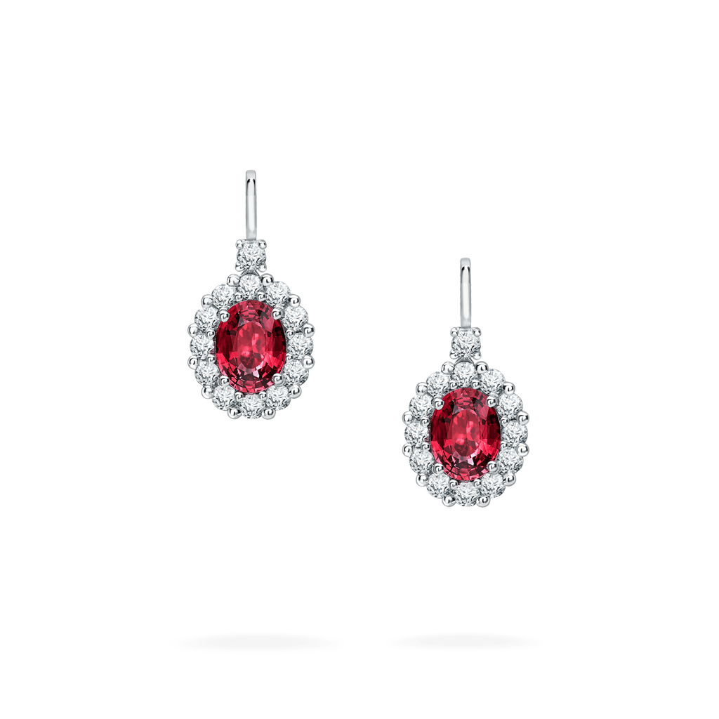 Garrard 1735 jewellery collection ruby drop earrings in Platinum with diamonds JE17PT10 Hero View