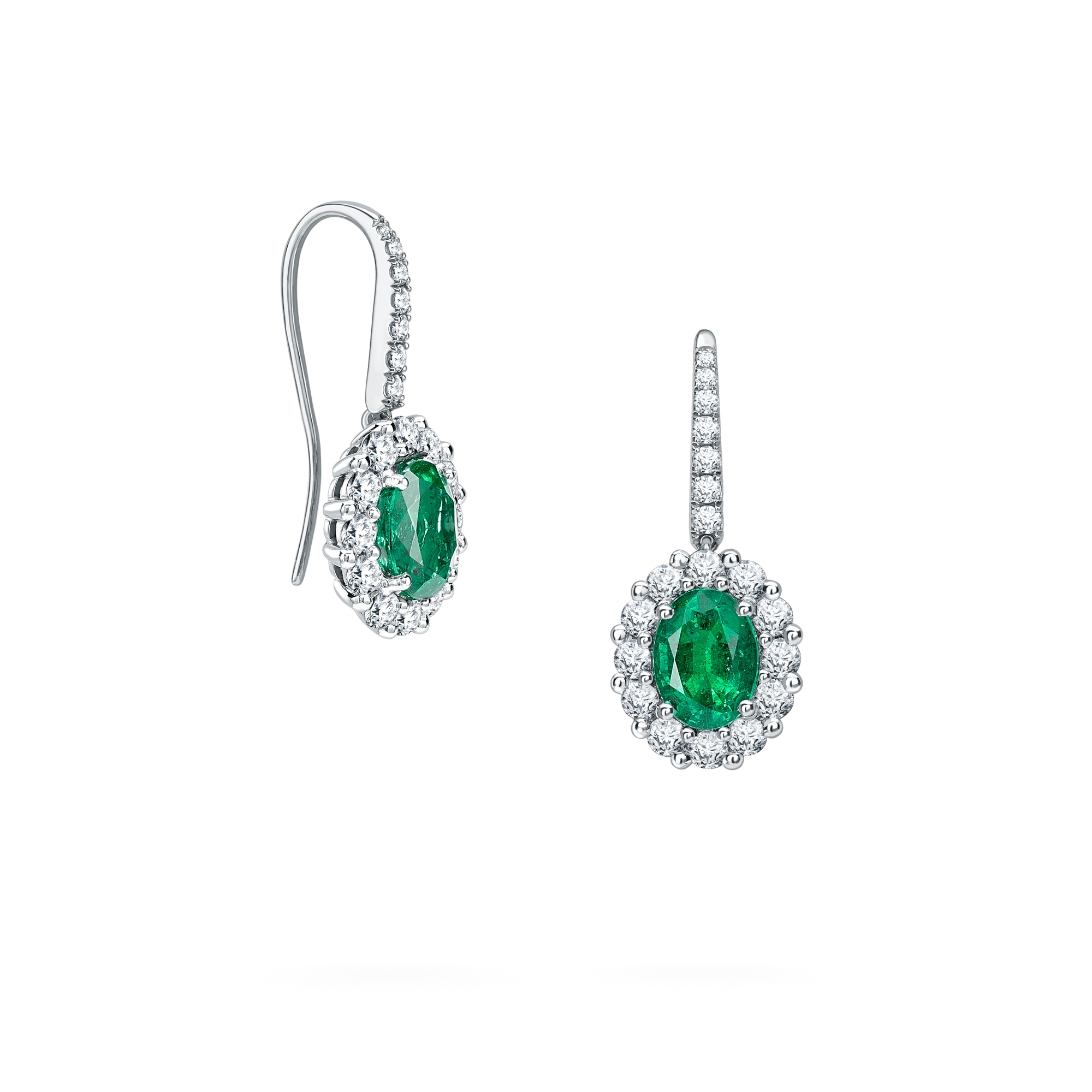 1735 Emerald Drop Earrings | In Platinum with Diamonds