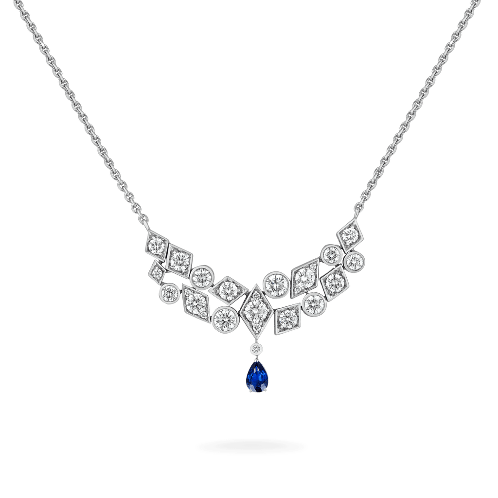 Garrard Albemarle Abstract jewellery Collection transformable diamond necklace in 18ct white gold sapphire drop 2017419 2017500 Hero