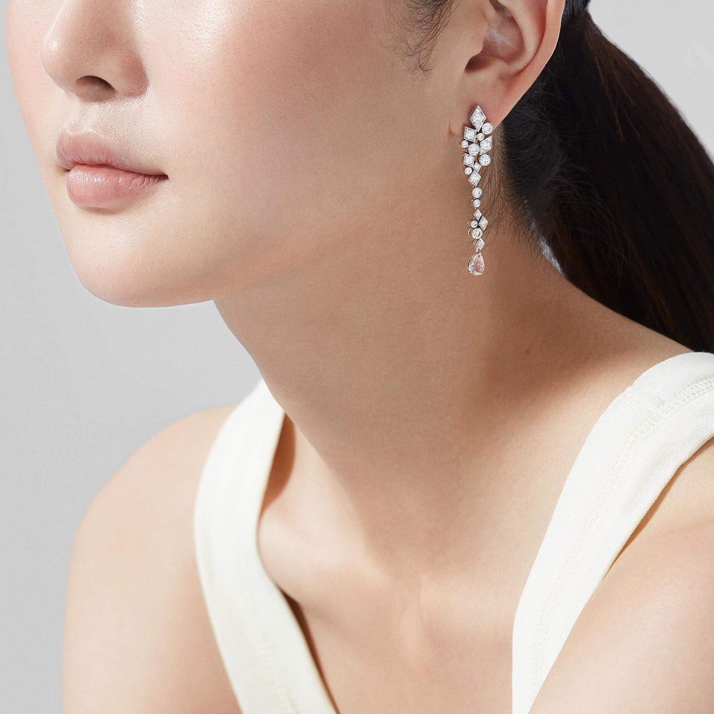 Garrard Albemarle Abstract jewellery collection Transformable Diamond Earrings In 18ct White Gold, 2017415, with Morganites drops, 2019171, Model