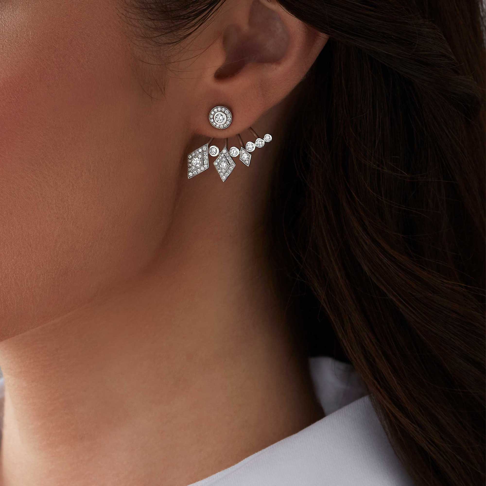 Garrard Albemarle jewellery Collection Diamond Ear Climbers in 18ct White Gold 2014398 On model 1
