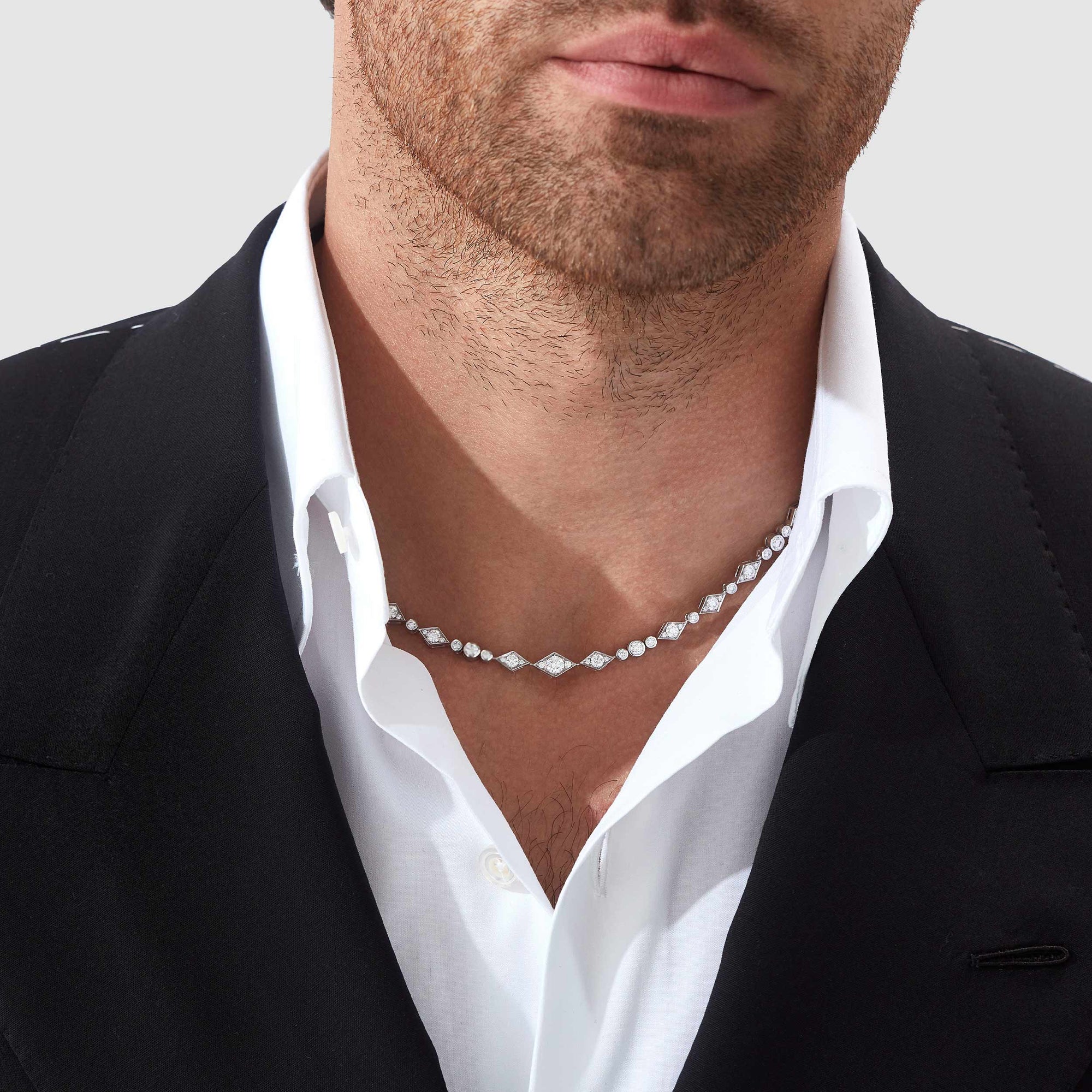 Garrard Albemarle jewellery collection Diamond Necklace in 18ct White Gold 2014503 Male Model