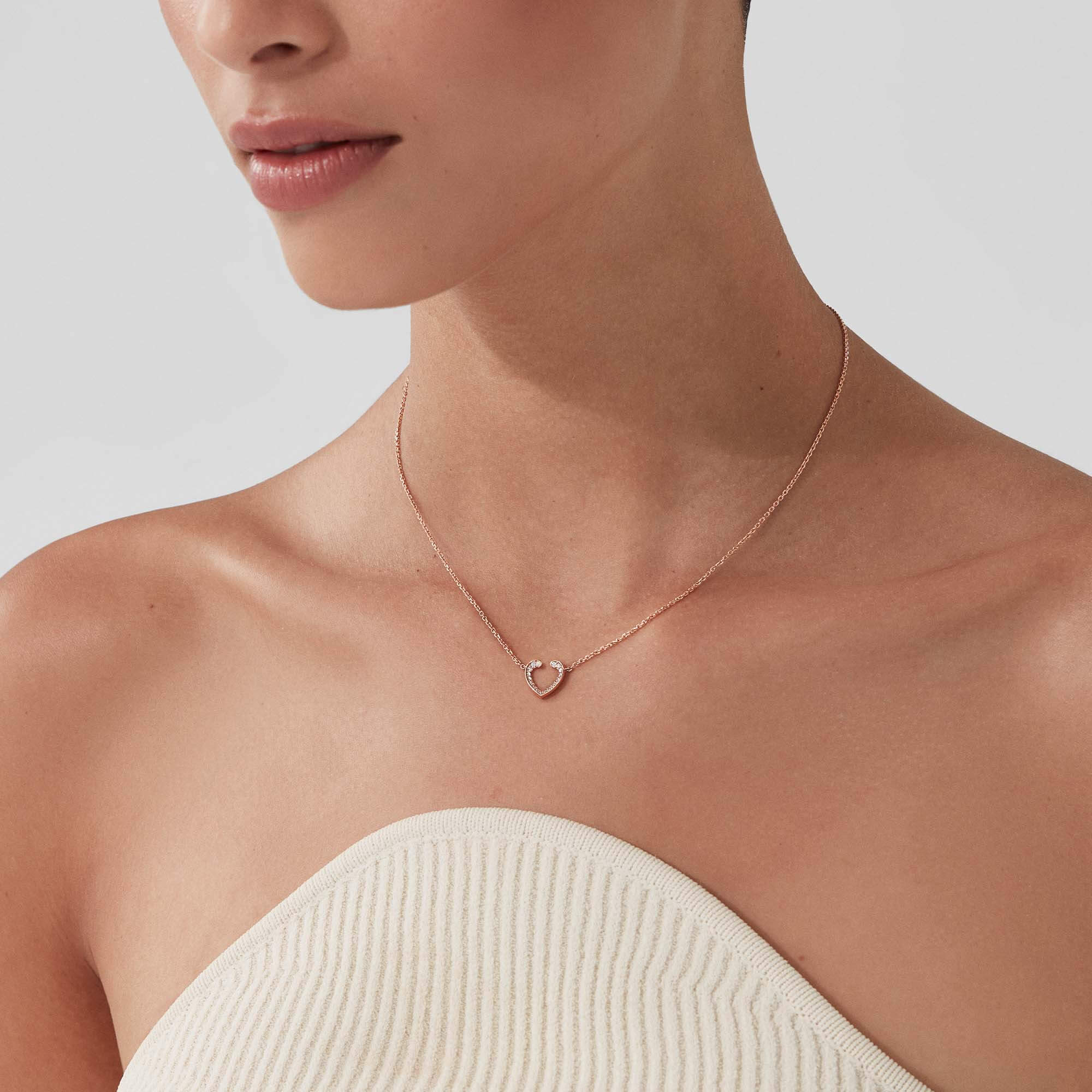 Garrard Aloria Mini Icon collection white diamond pendant in 18ct rose gold, 2018643, Model View 2