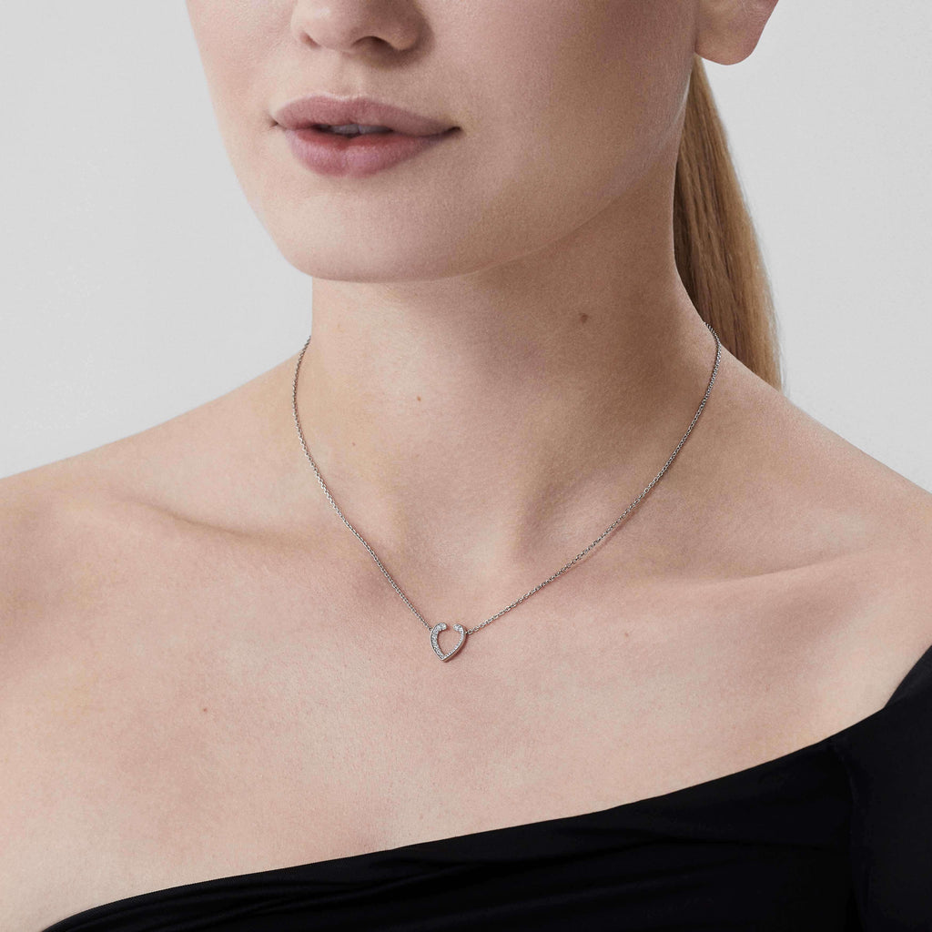 Garrard Aloria Mini Icon collection white diamond pendant in 18ct white gold 2018643 On Model