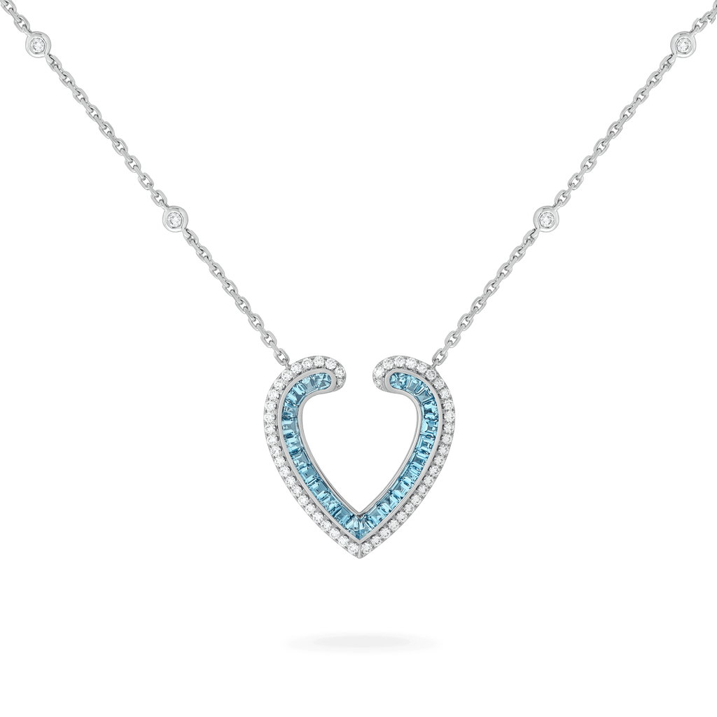 Garrard Aloria jewellery Collection calibre cut aquamarine pendant in 18ct white gold with Diamonds 2017066 Hero View