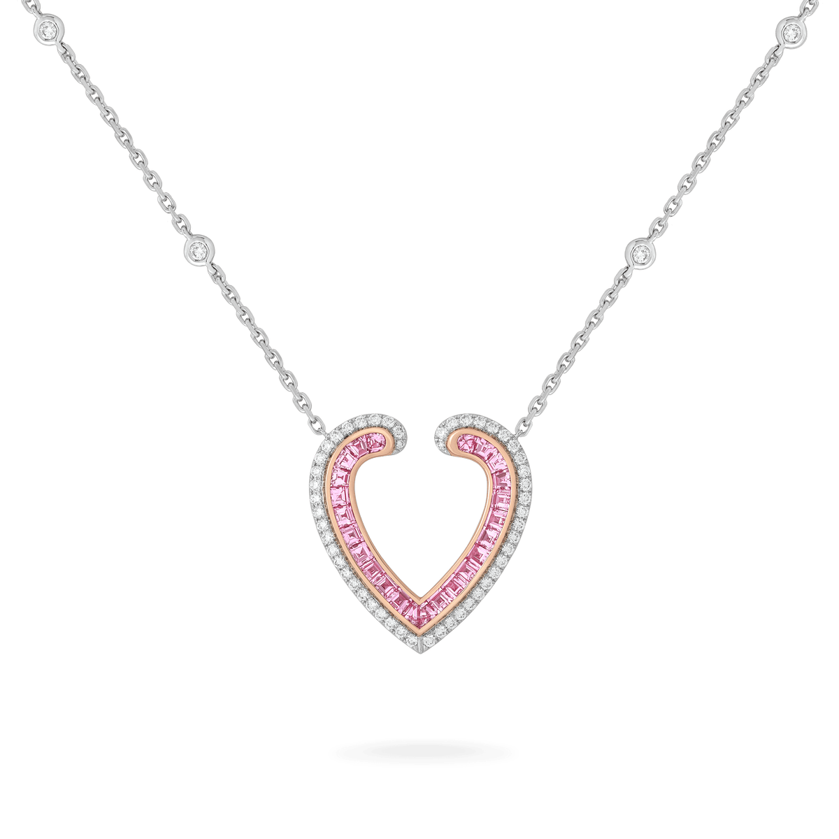Aloria Calibré Cut Pink Sapphire Pendant | In 18ct White and Rose Gold