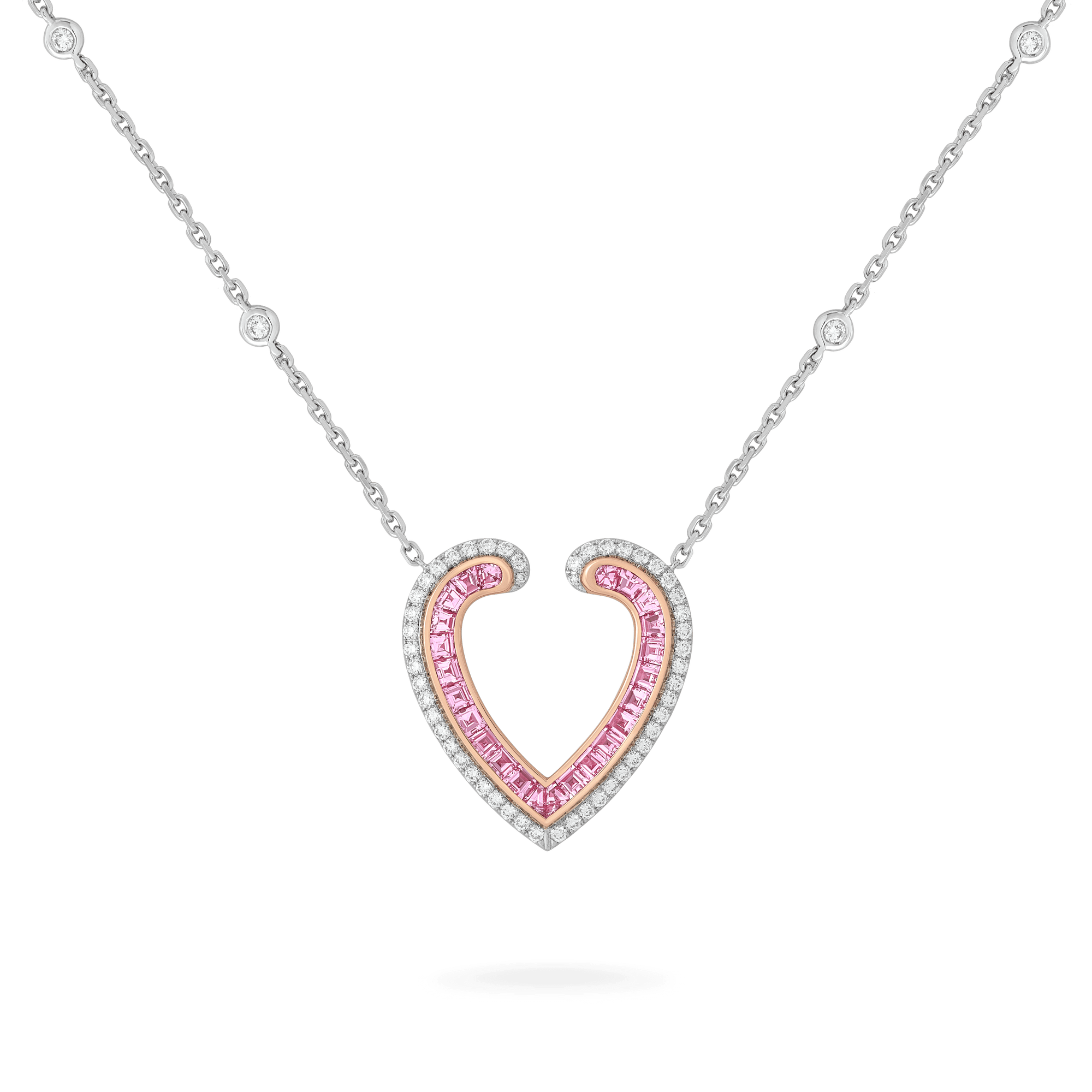 Garrard Aloria jewellery collection Calibre Cut Pink Sapphire Pendant In 18ct White and Rose Gold with Diamonds 2017065 Hero