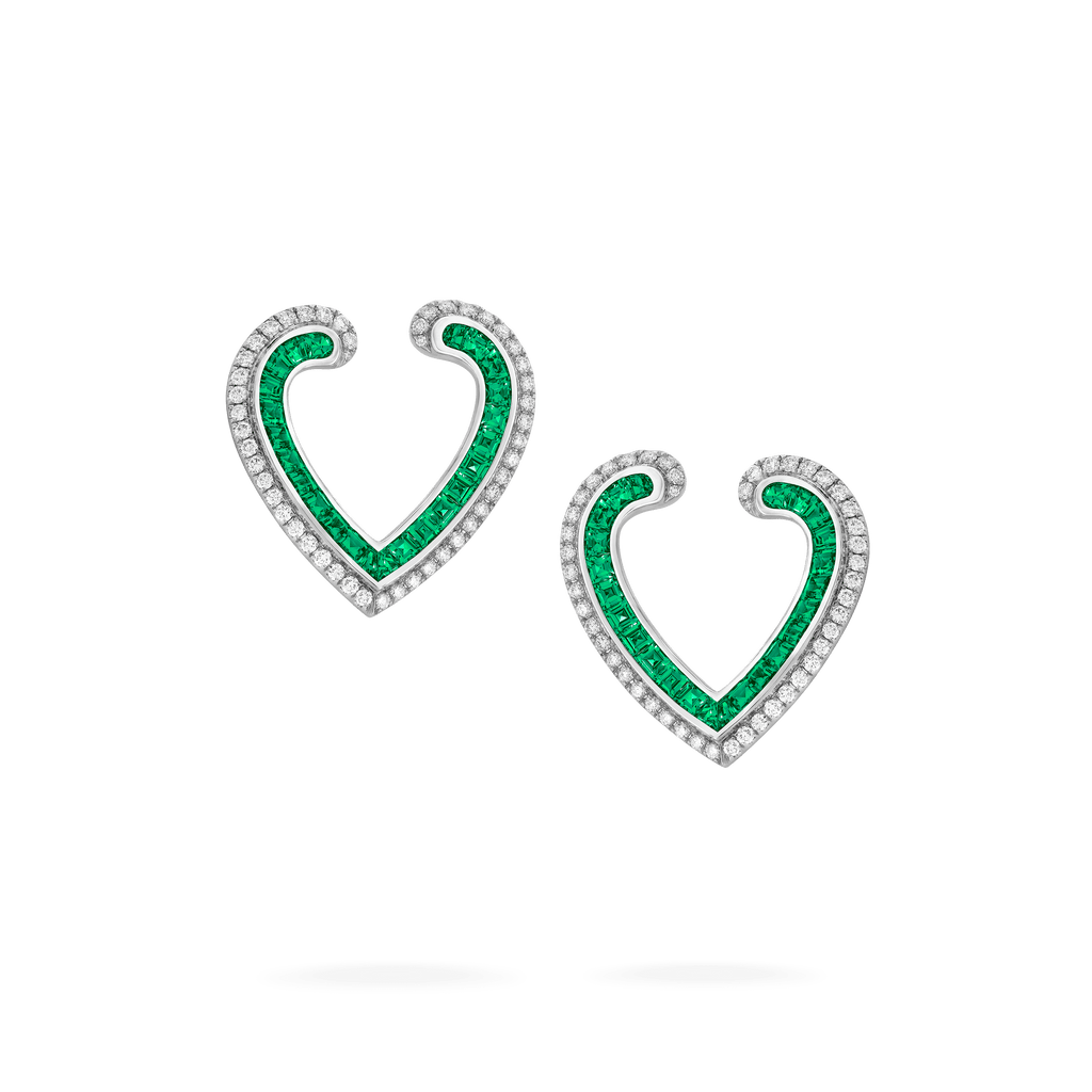 Garrard Aloria jewellery collection Calibre cut Emerald earrings in 18ct white gold with diamonds 2017140 Hero View