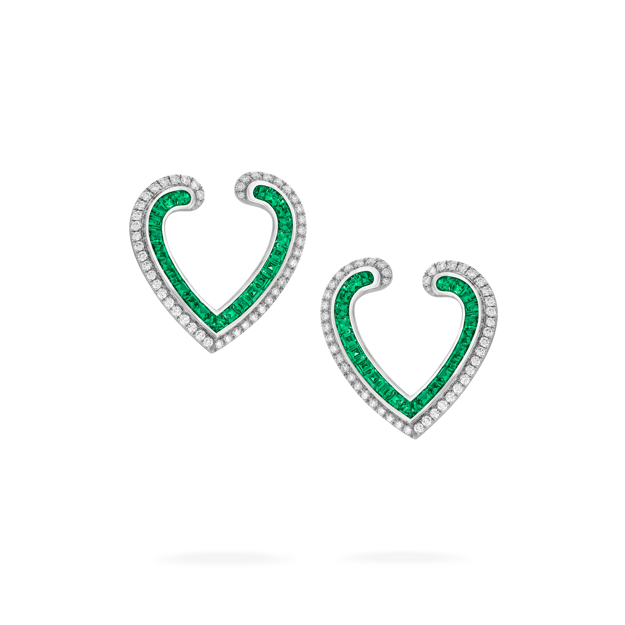 Garrard Aloria jewellery collection Calibre cut Emerald earrings in 18ct white gold with diamonds 2017140 Hero View