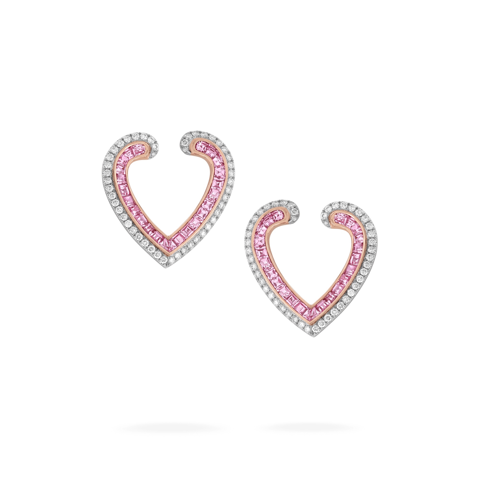 Garrard Aloria jewellery collection Calibre cut pink sapphire earrings in 18ct rose gold with diamonds 2017067 Hero View