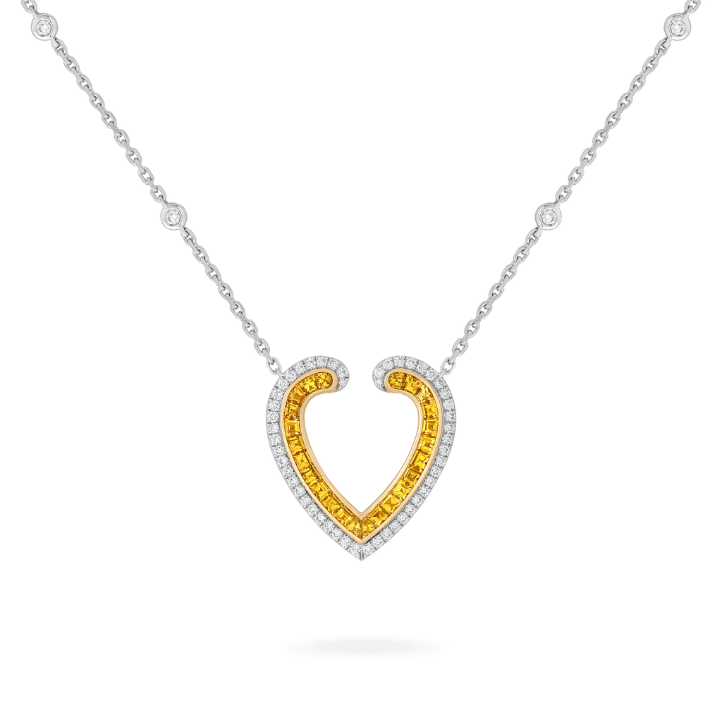 Garrard Aloria jewellery collection calibre cut Yellow sapphire pendant in 18ct white gold with diamonds 2016942 Hero View