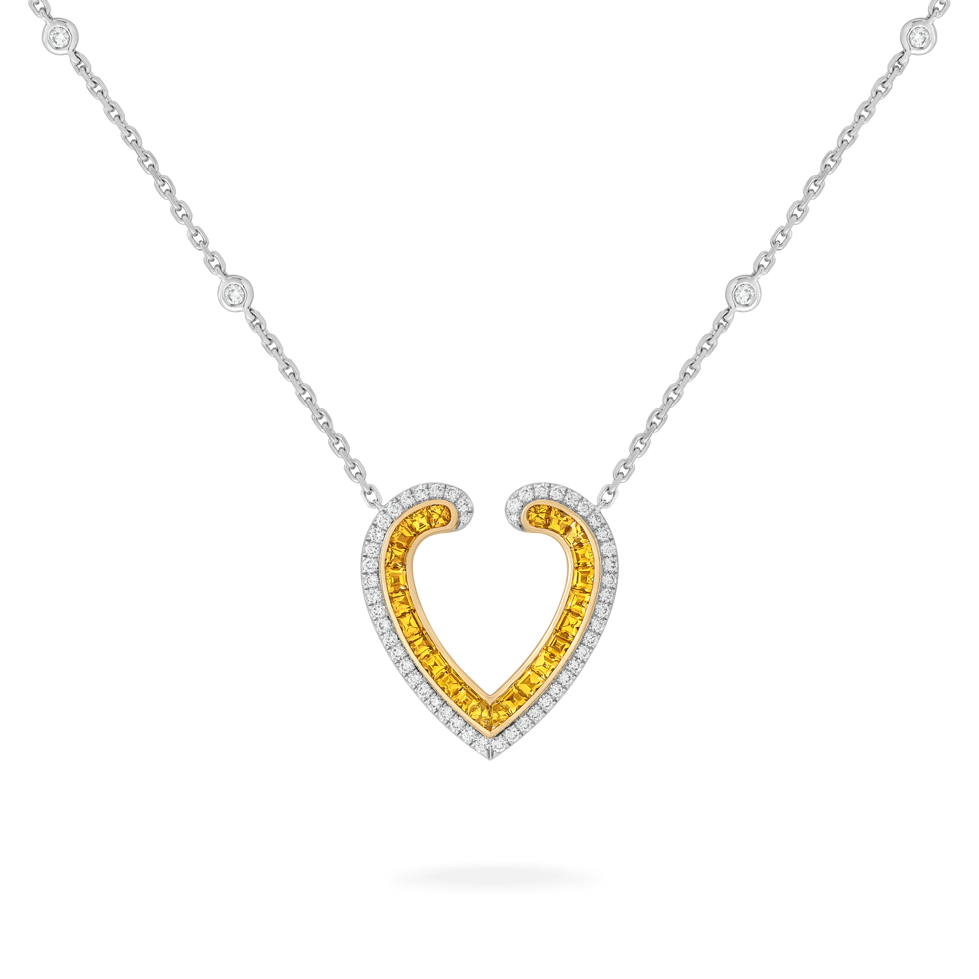 Garrard Aloria jewellery collection calibre cut Yellow sapphire pendant in 18ct white gold with diamonds 2016942 Hero View