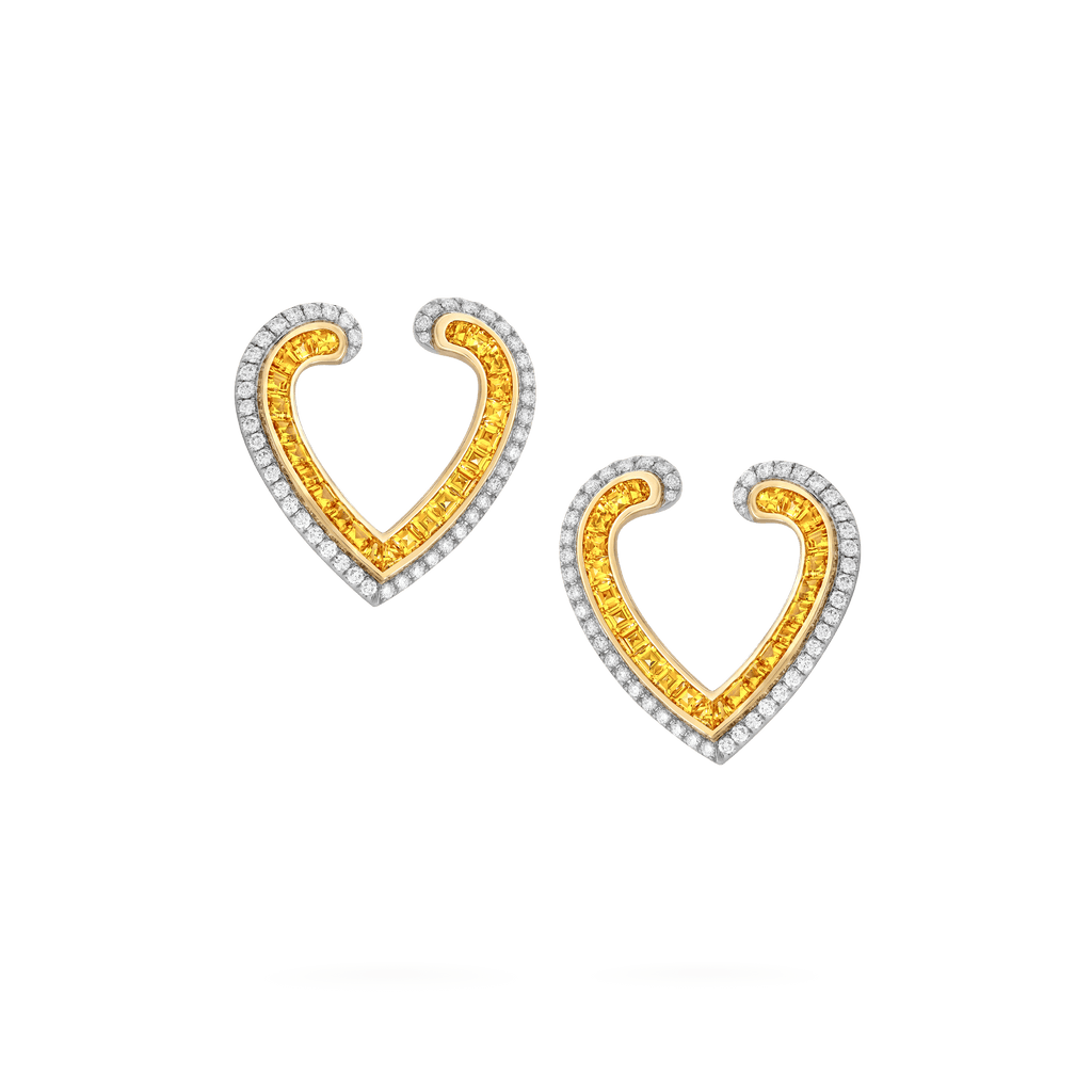 Garrard Aloria jewellery collection calibre cut yellow saphire earrings in 18ct white gold with diamonds 2016944 Hero View