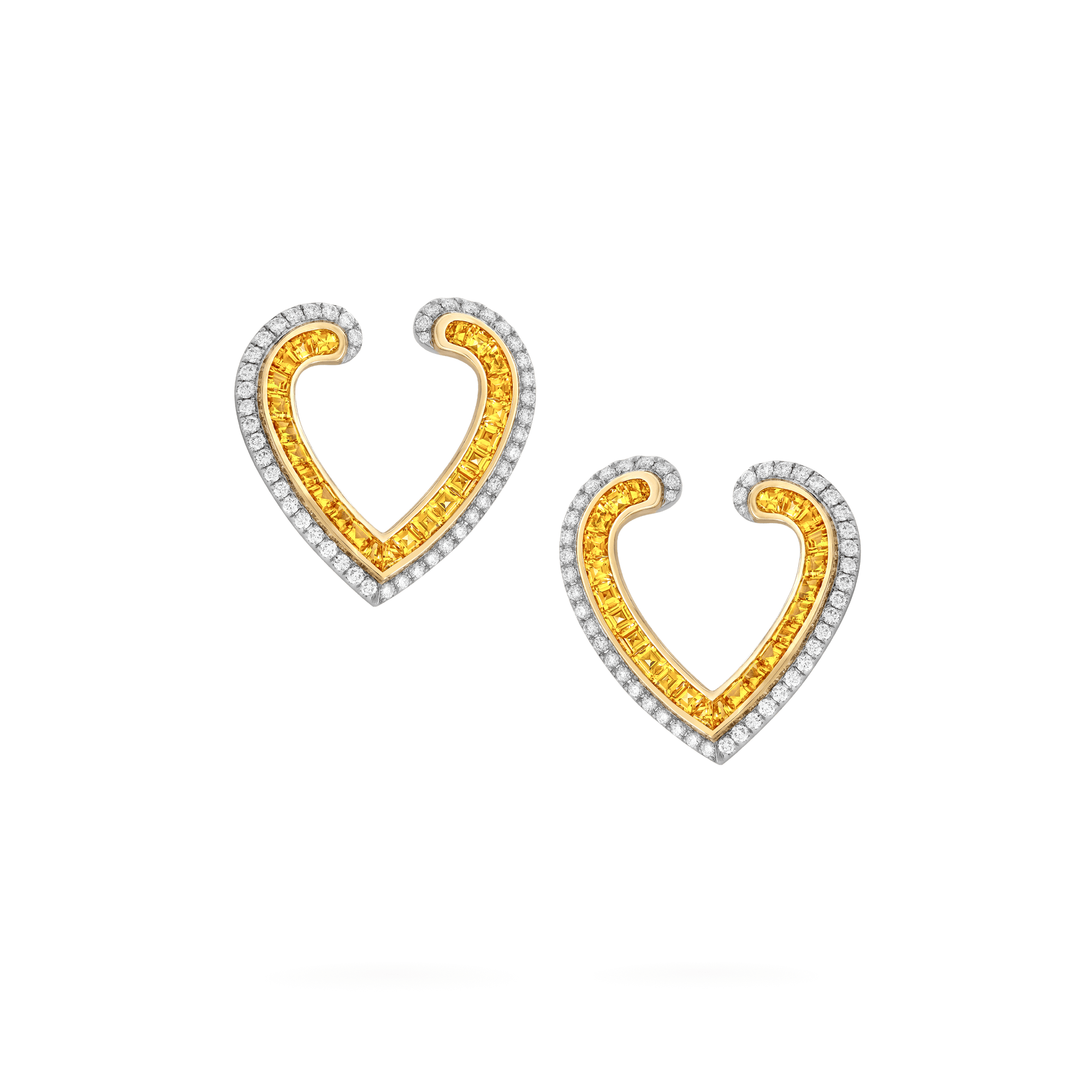 Garrard Aloria jewellery collection calibre cut yellow saphire earrings in 18ct white gold with diamonds 2016944 Hero View