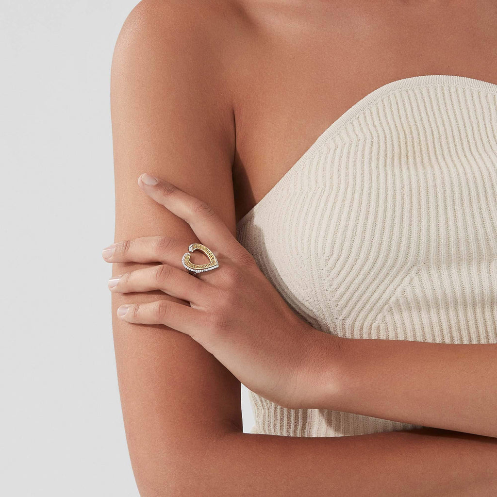 Garrard Aloria jewellery collection calibre cut yellow saphire ring in 18ct white and yellow gold with diamonds, 2017052, Model