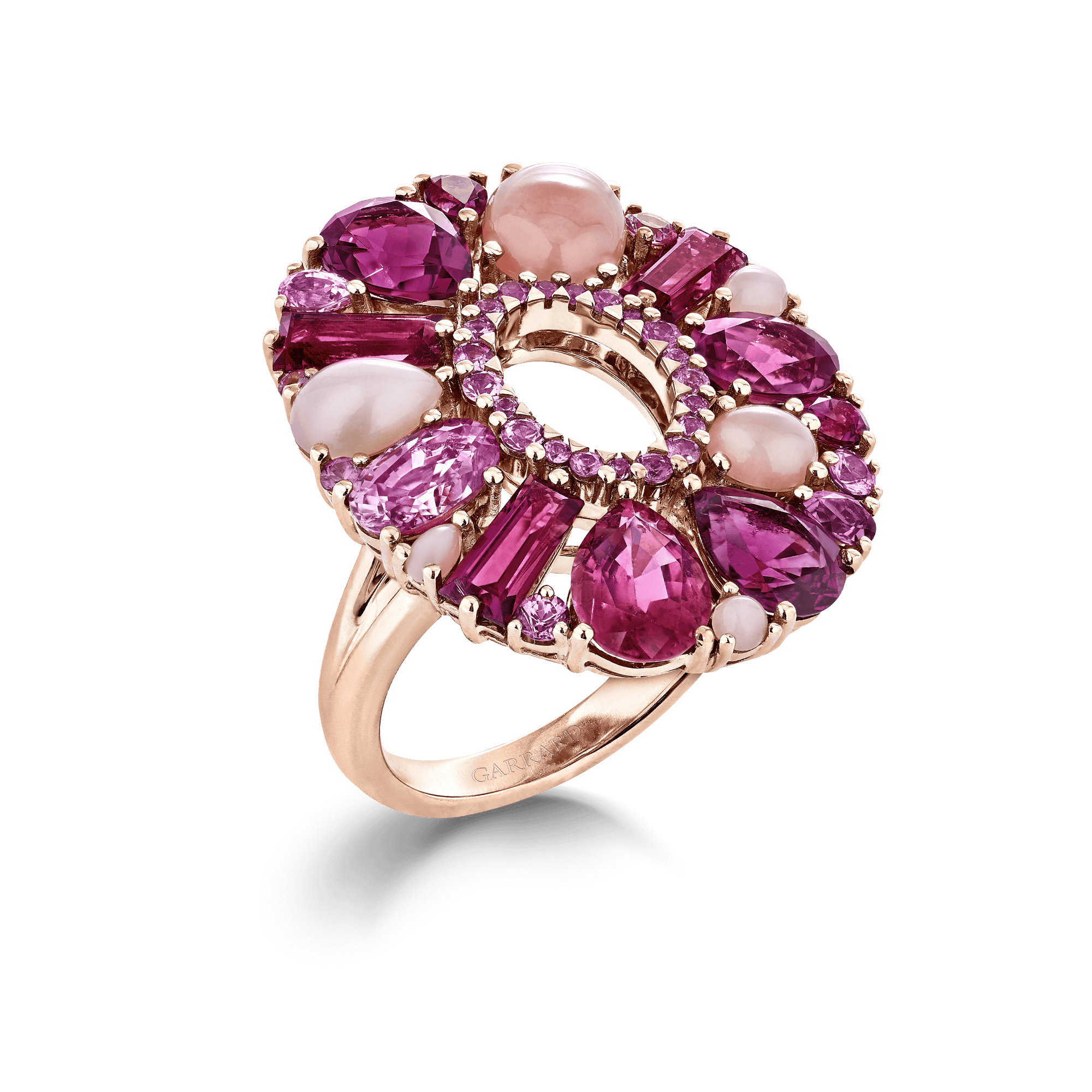 Garrard Blaze Collection 18ct rose gold cocktail ring with pink sapphires rubellites and pink opals 2017647