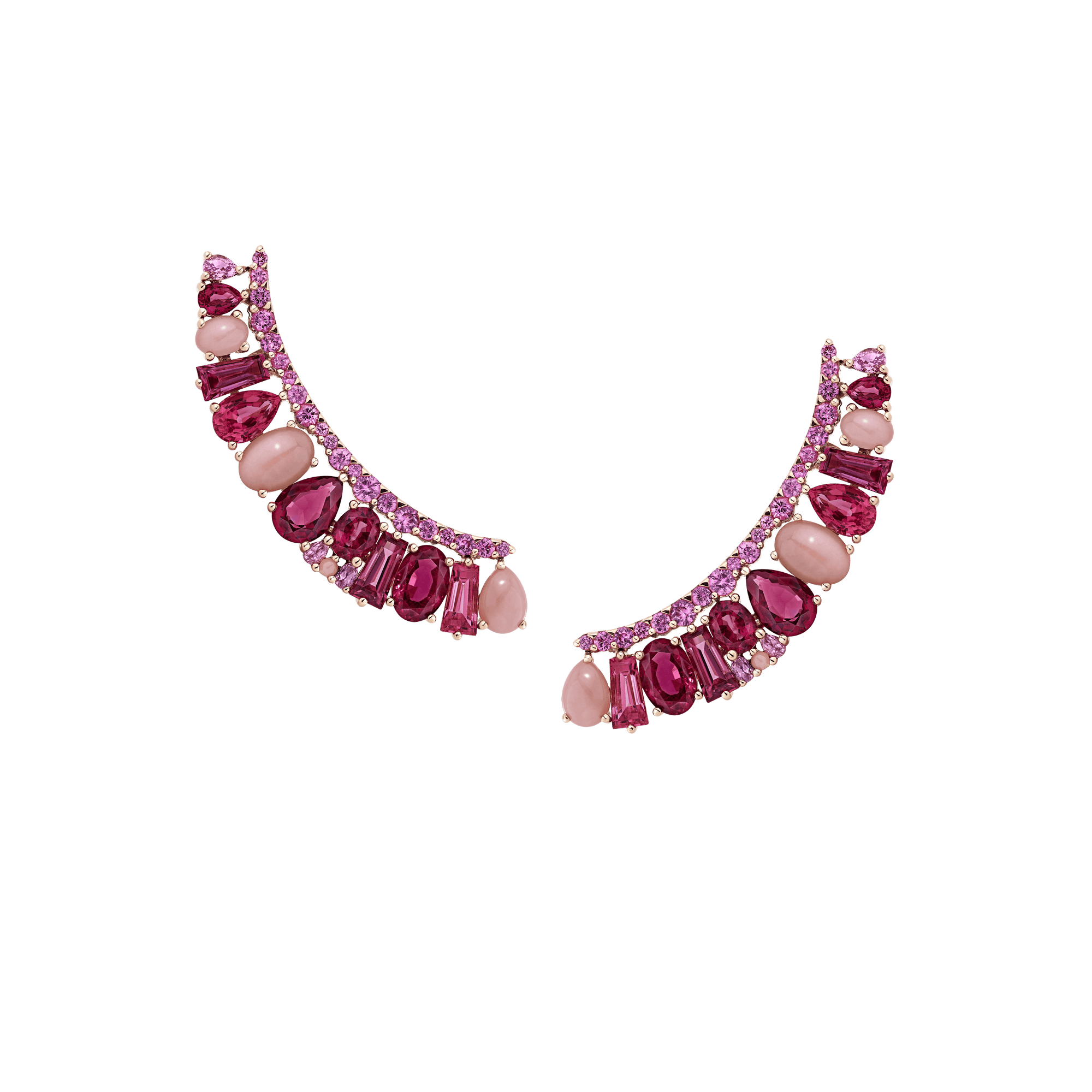 Garrard Blaze Collection 18ct rose gold ear climbers with pink sapphires rubellites and pink opals 2017663