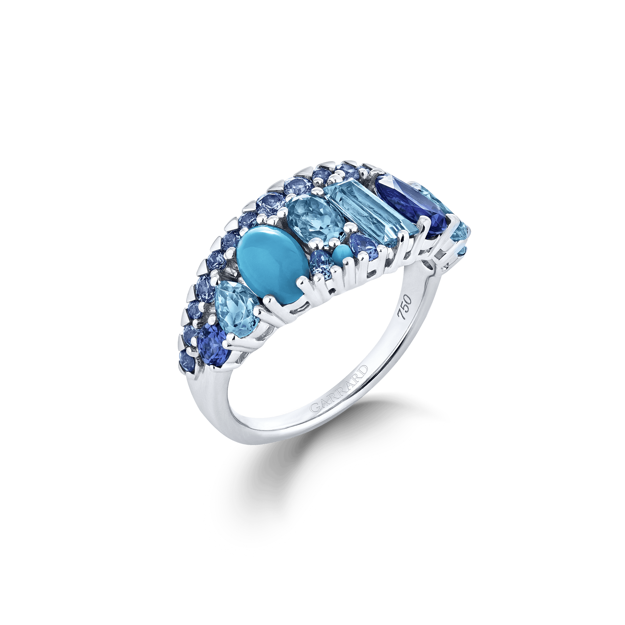 Garrard Blaze Collection 18ct white gold band ring with blue sapphires tanzanites aquamarines blue topaz and turquoise 2017673