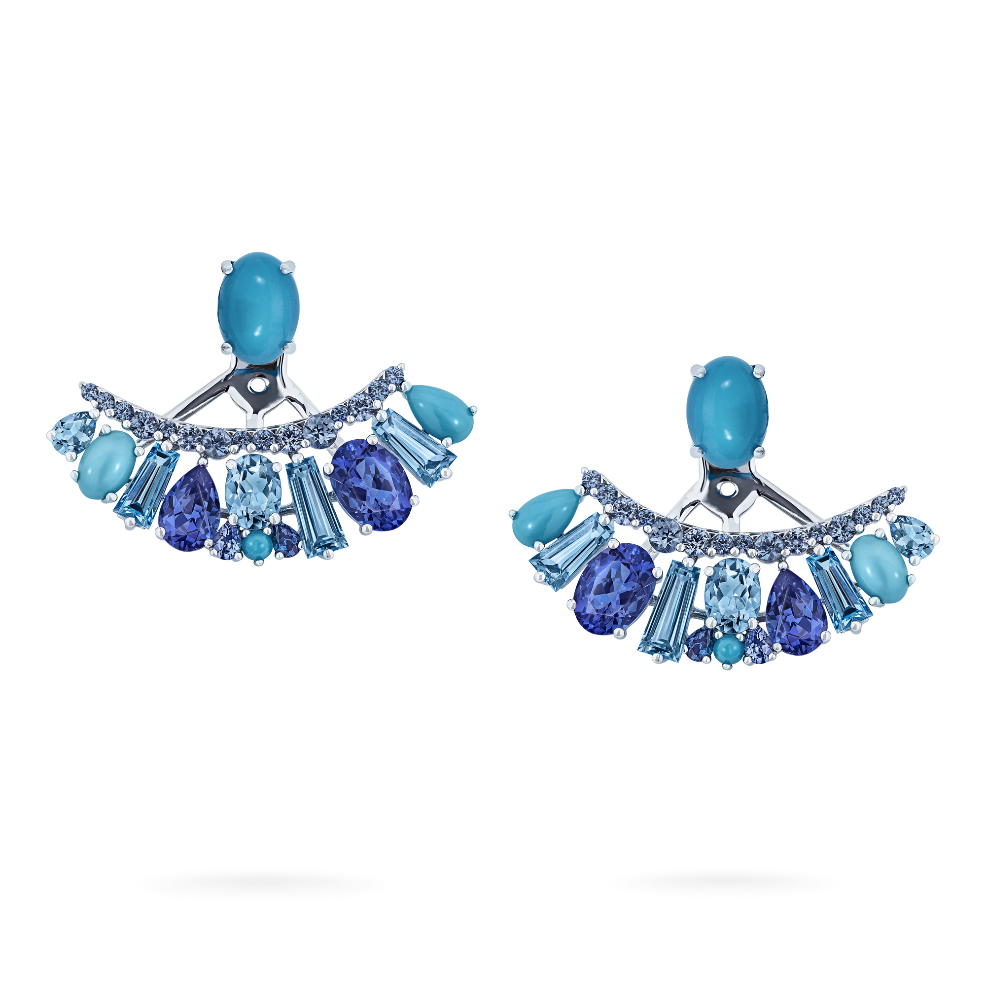 Garrard Blaze Collection 18ct white gold ear jackets with blue sapphires tanzanites aquamarines blue topaz and turquoise 2017657 1