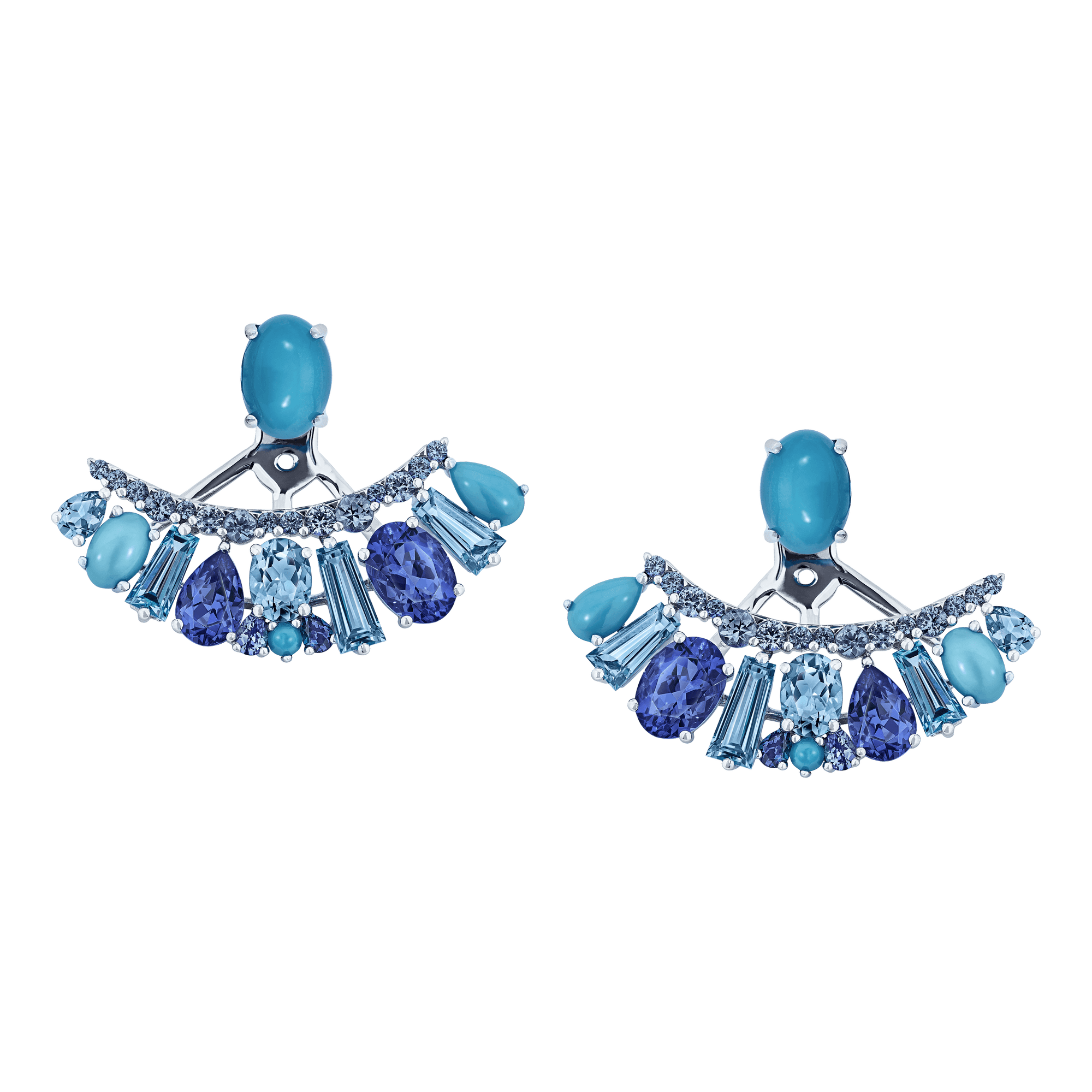 Garrard Blaze Collection 18ct white gold ear jackets with blue sapphires tanzanites aquamarines blue topaz and turquoise 2017657 2