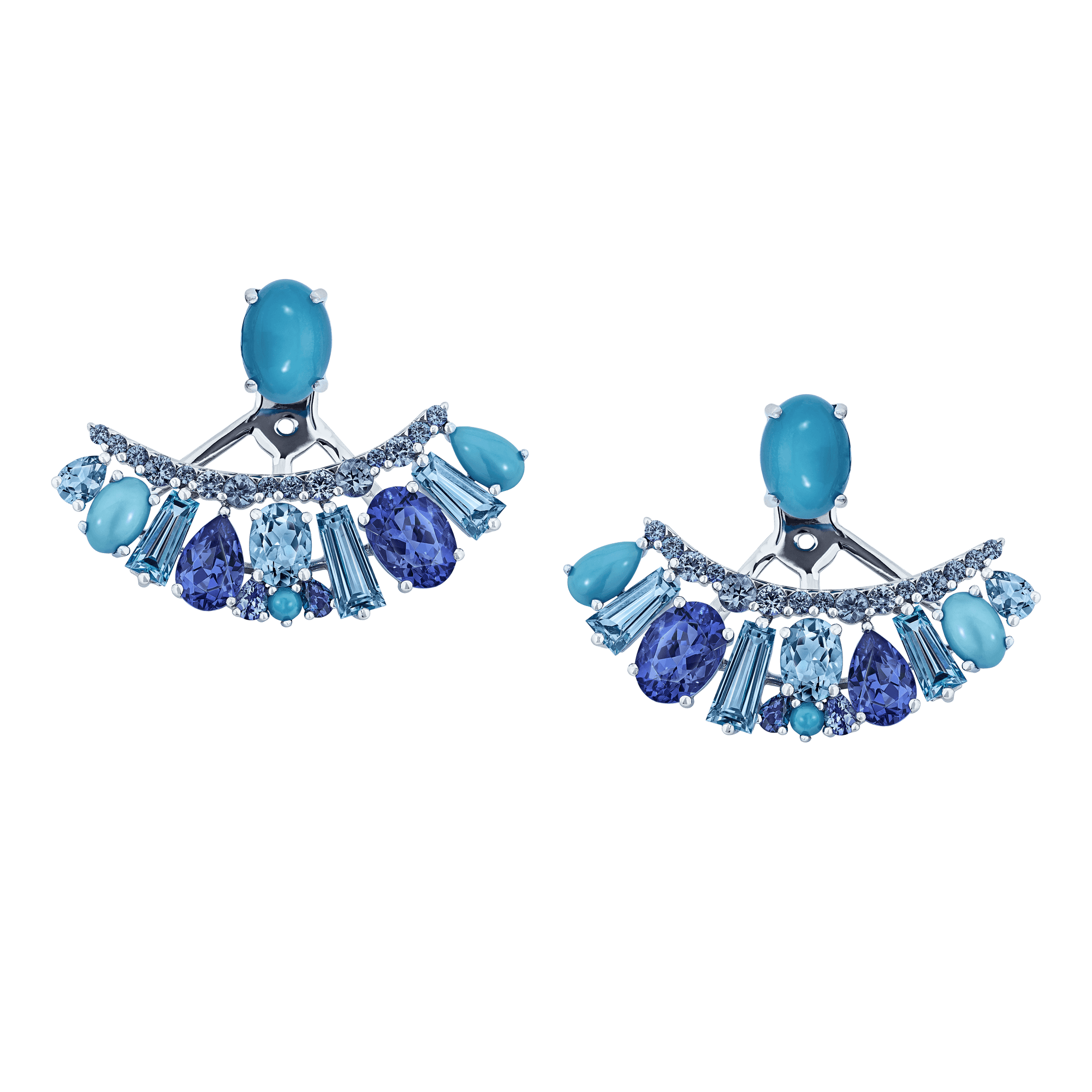 Garrard Blaze Collection 18ct white gold ear jackets with blue sapphires tanzanites aquamarines blue topaz and turquoise 2017657