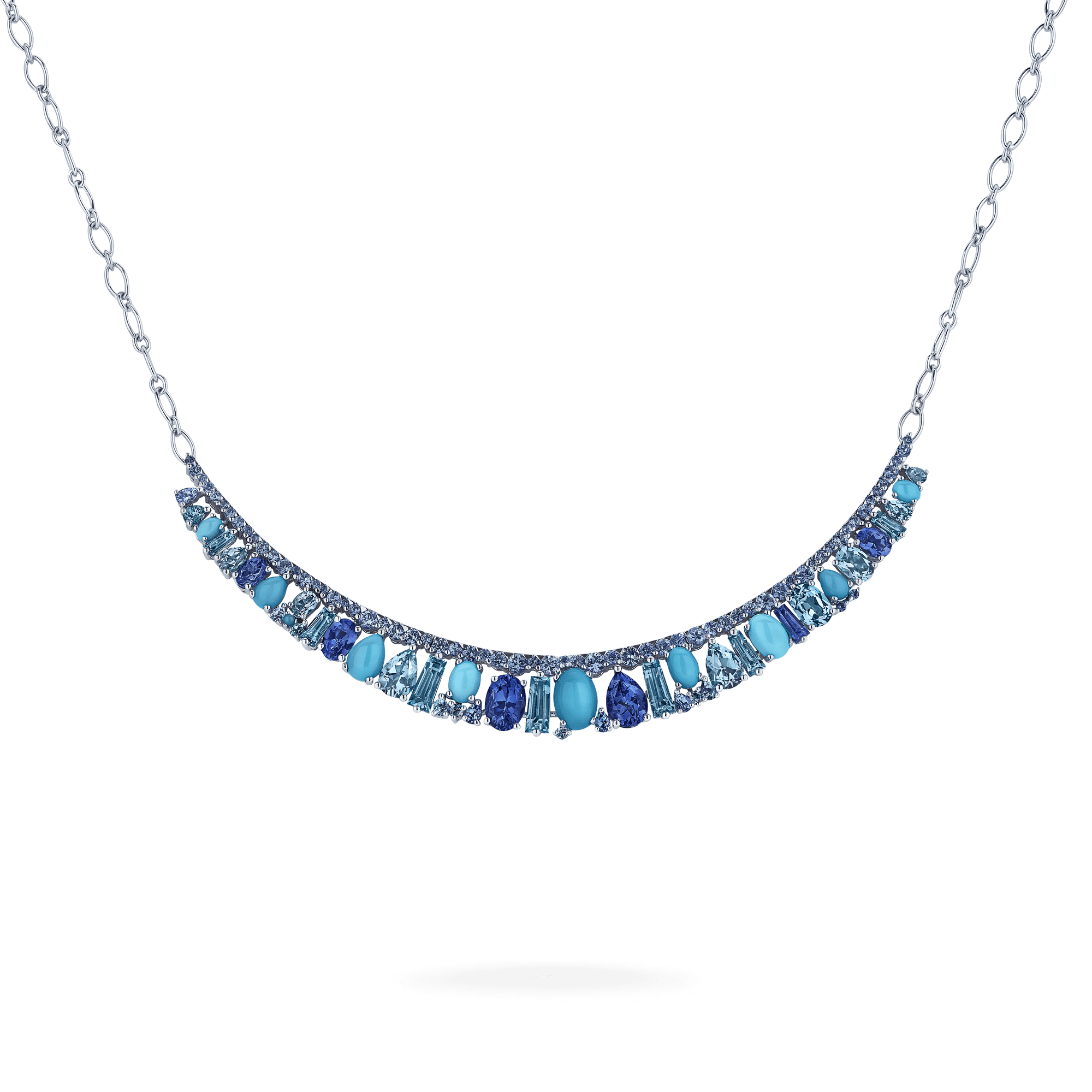 Garrard Blaze Collection 18ct white gold necklace with blue sapphires tanzanites aquamarines blue topaz and turquoise 2017653