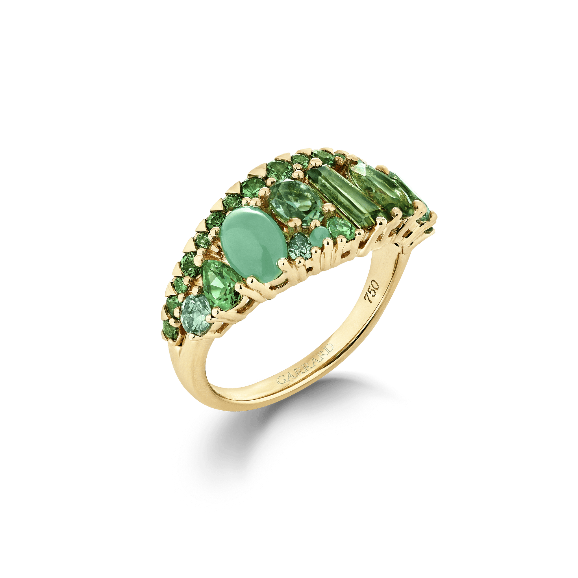 Garrard Blaze Collection 18ct yellow gold band ring with green sapphires green tourmalines tsavorites and chrysoprase 2017674